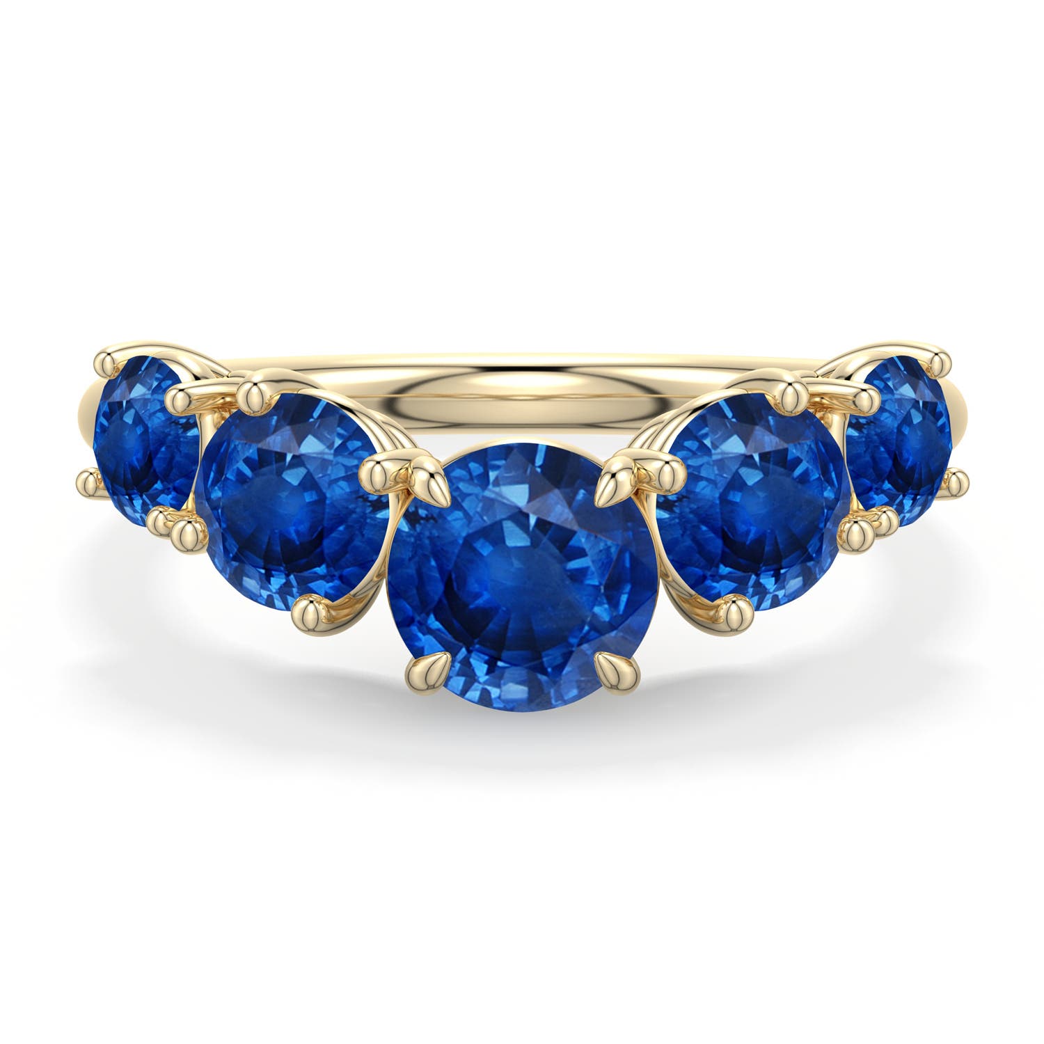 6mm AAA Round Blue Sapphire Graduated Side Stone Engagement Ring in Yellow Gold - main