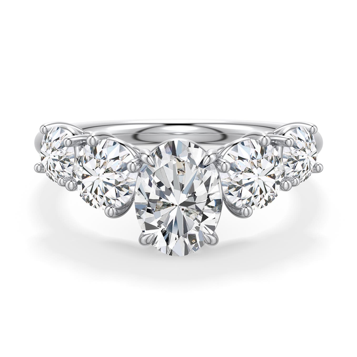 7.7x5.7mm HSI2 Oval Diamond Graduated Side Stone Engagement Ring in 18K White Gold - main