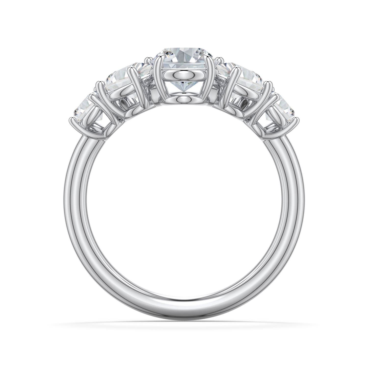 7.7x5.7mm HSI2 Oval Diamond Graduated Side Stone Engagement Ring in 18K White Gold - side 1