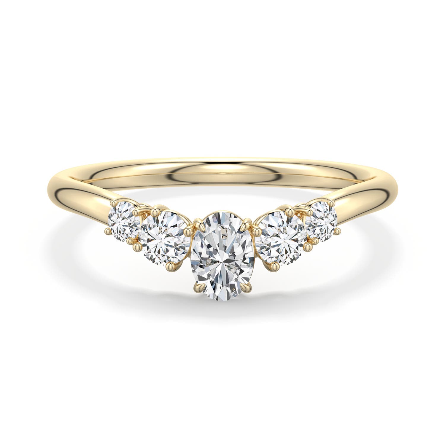 5x4mm HSI2 Oval Diamond Graduated Side Stone Engagement Ring in 18K Yellow Gold - main