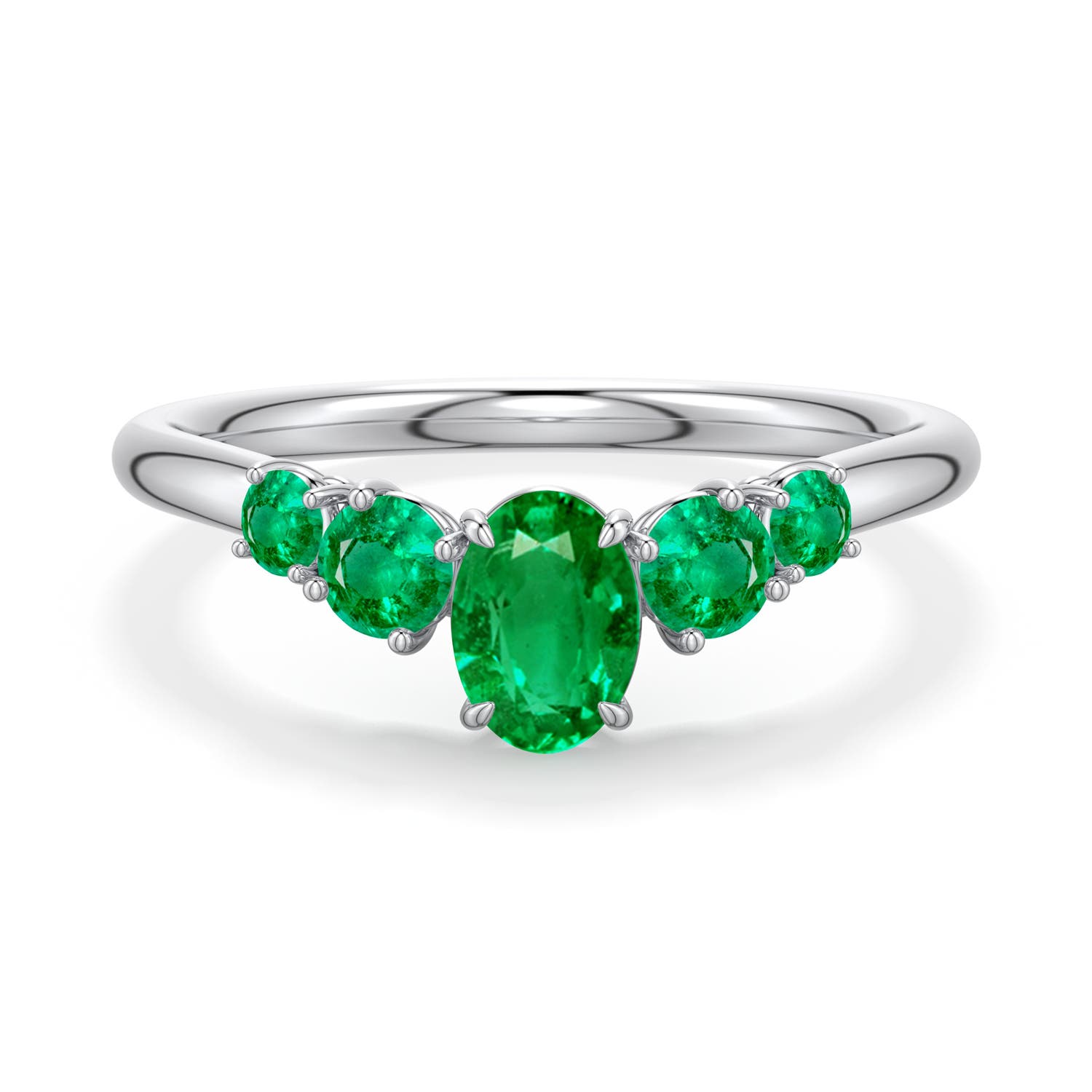 6x4mm AAA Oval Emerald Graduated Side Stone Engagement Ring in 950 Platinum - main
