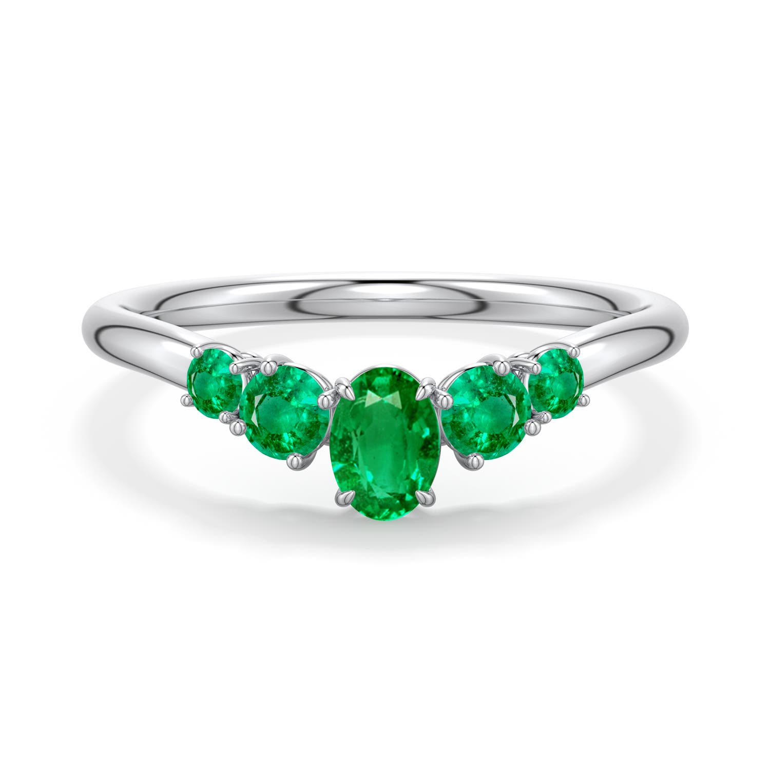 5x4mm AAA Oval Emerald Graduated Side Stone Engagement Ring in White Gold - main
