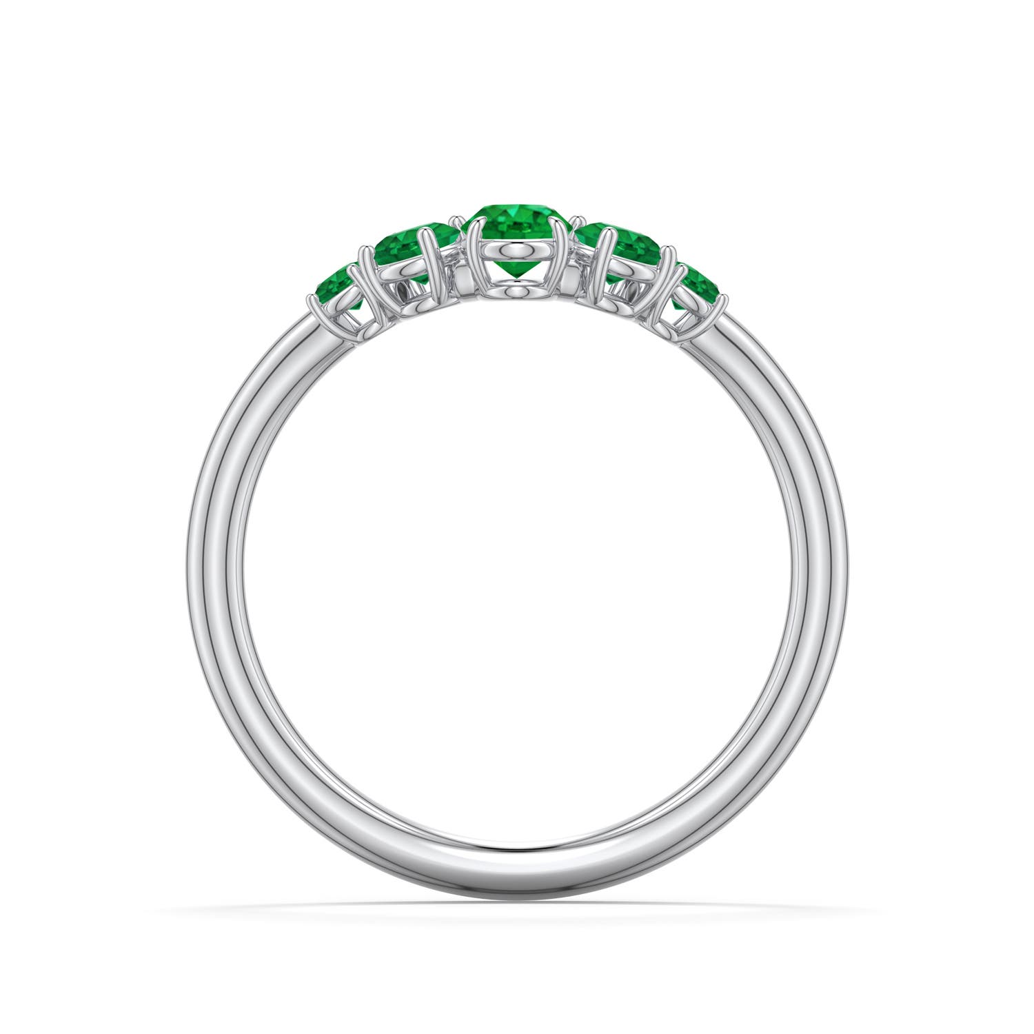 5x4mm AAA Oval Emerald Graduated Side Stone Engagement Ring in White Gold - side 1