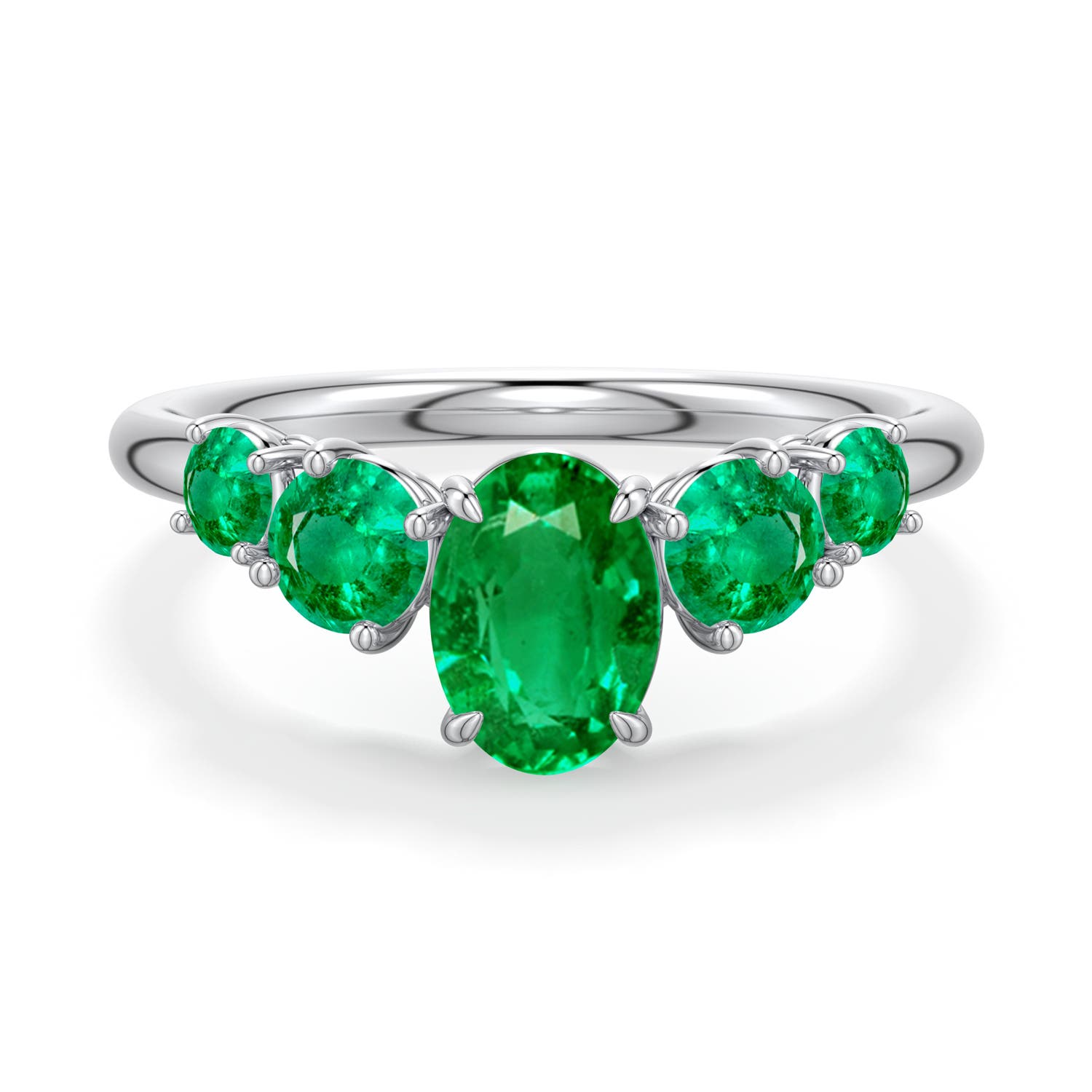 7x5mm AAA Oval Emerald Graduated Side Stone Engagement Ring in White Gold - main