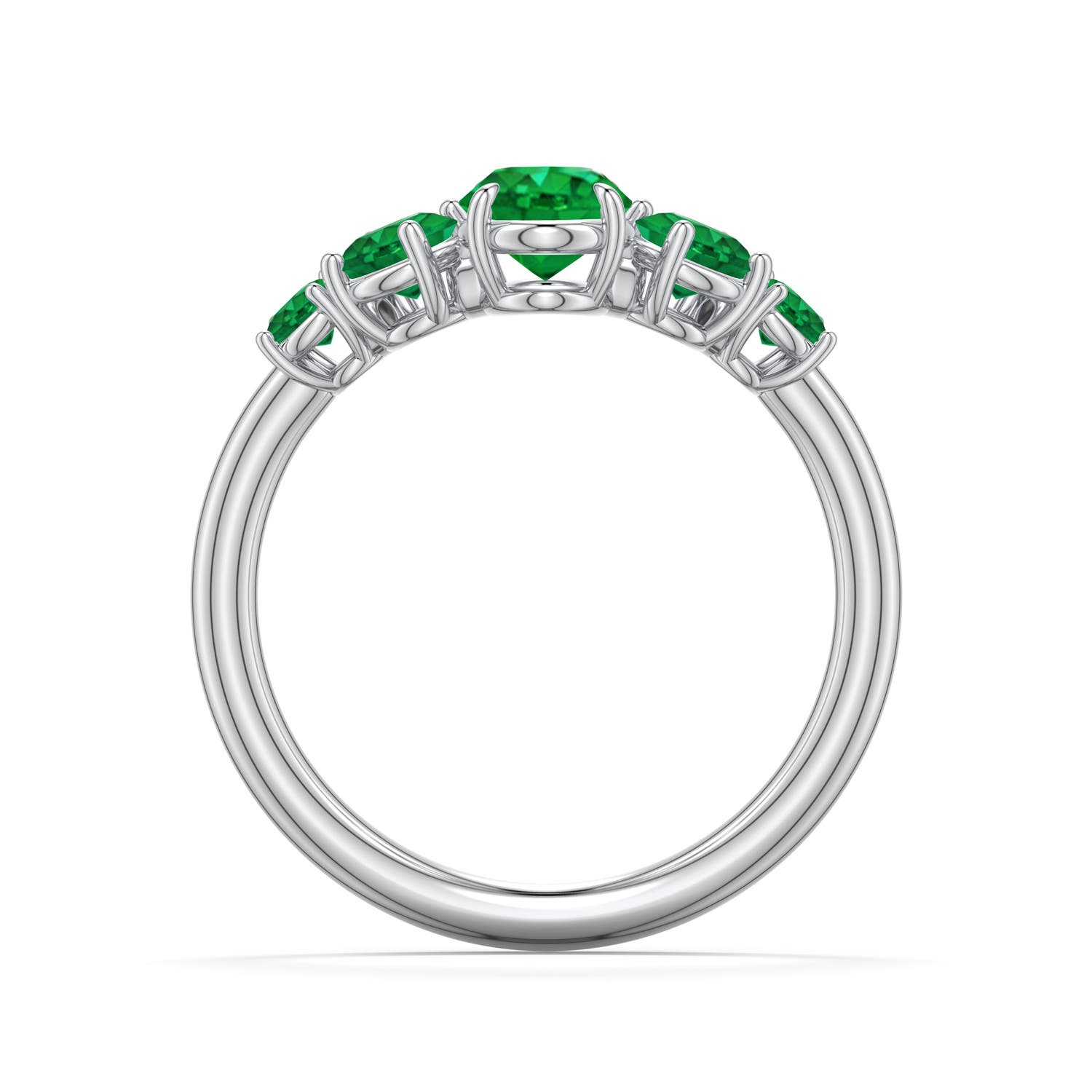 7x5mm AAA Oval Emerald Graduated Side Stone Engagement Ring in White Gold - side 1