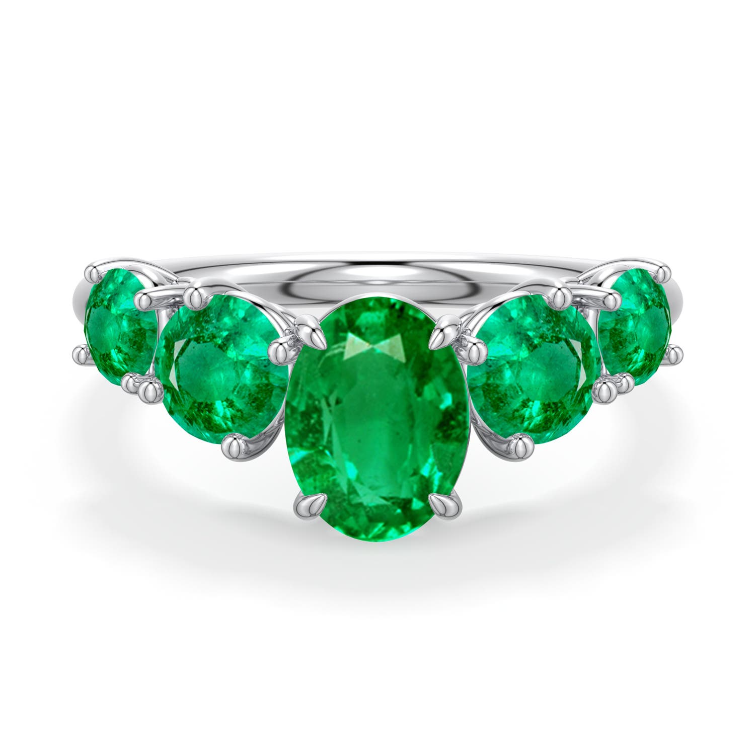 8x6mm AAA Oval Emerald Graduated Side Stone Engagement Ring in White Gold - main