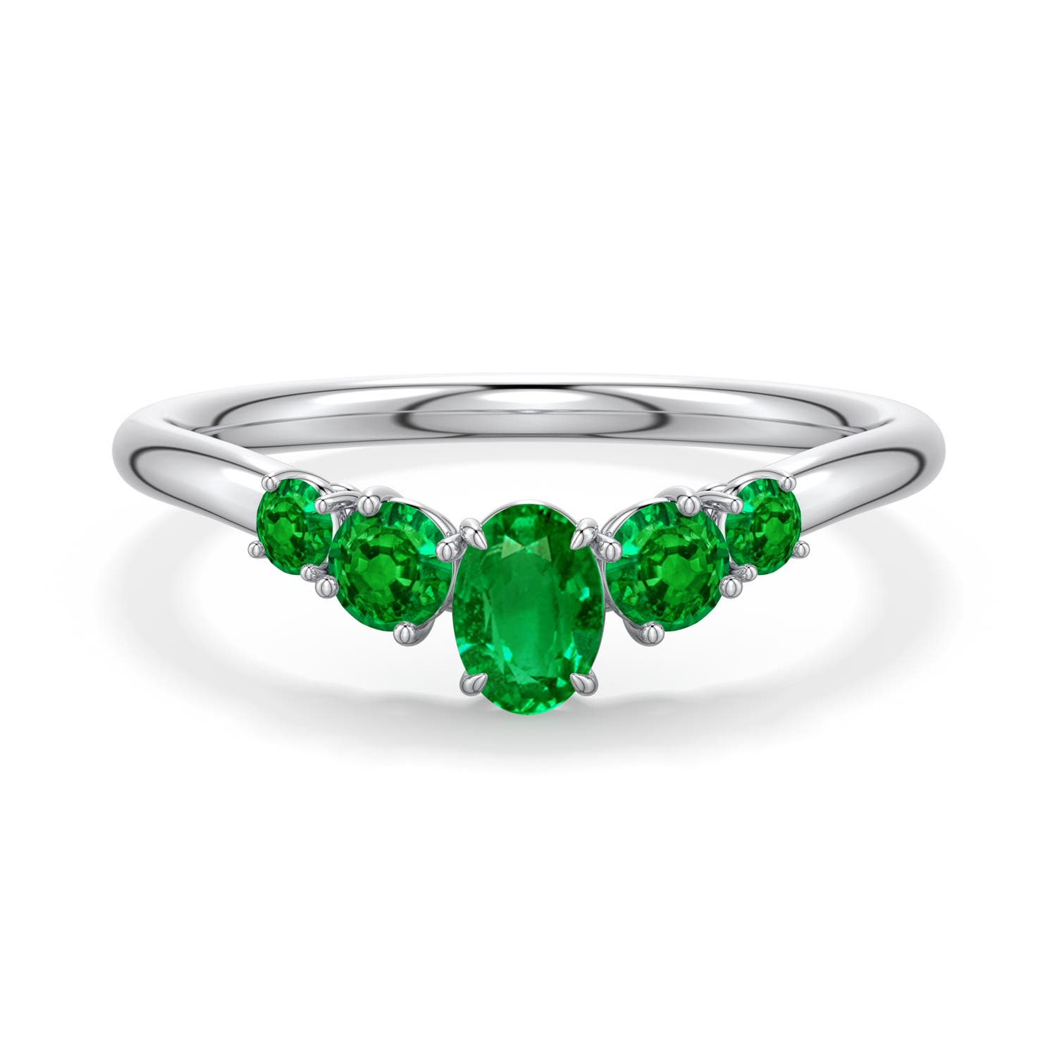 5x4mm AAAA Oval Emerald Graduated Side Stone Engagement Ring in White Gold - main