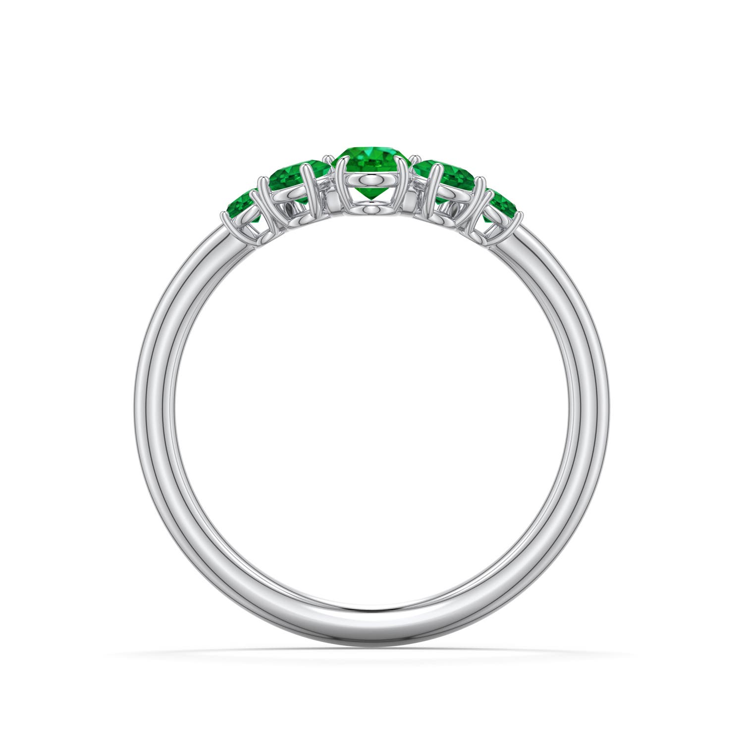 5x4mm AAAA Oval Emerald Graduated Side Stone Engagement Ring in White Gold - side 1