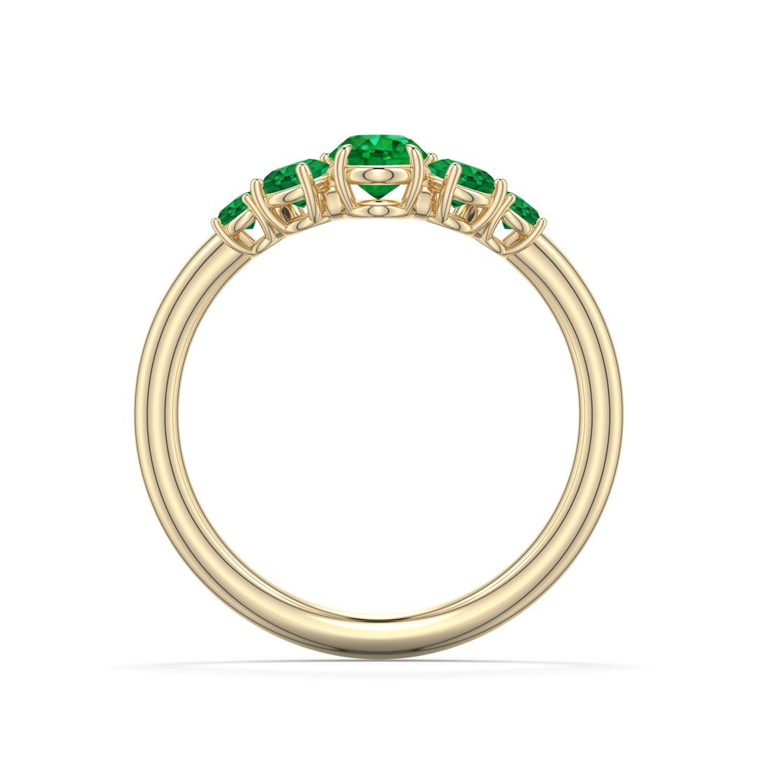 6x4mm AAA Oval Emerald Graduated Side Stone Engagement Ring in Yellow Gold - side 1 - side 2