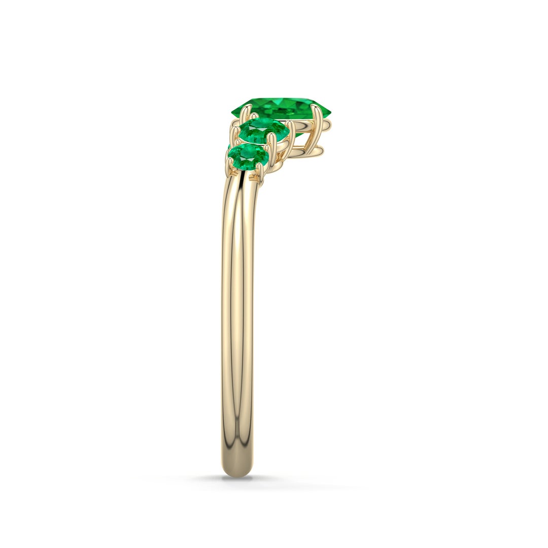 6x4mm AAA Oval Emerald Graduated Side Stone Engagement Ring in Yellow Gold - side 2 - side 3