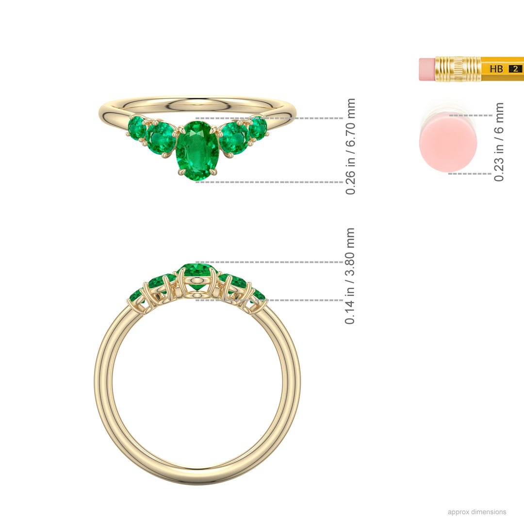 6x4mm AAA Oval Emerald Graduated Side Stone Engagement Ring in Yellow Gold - ruler - ruler