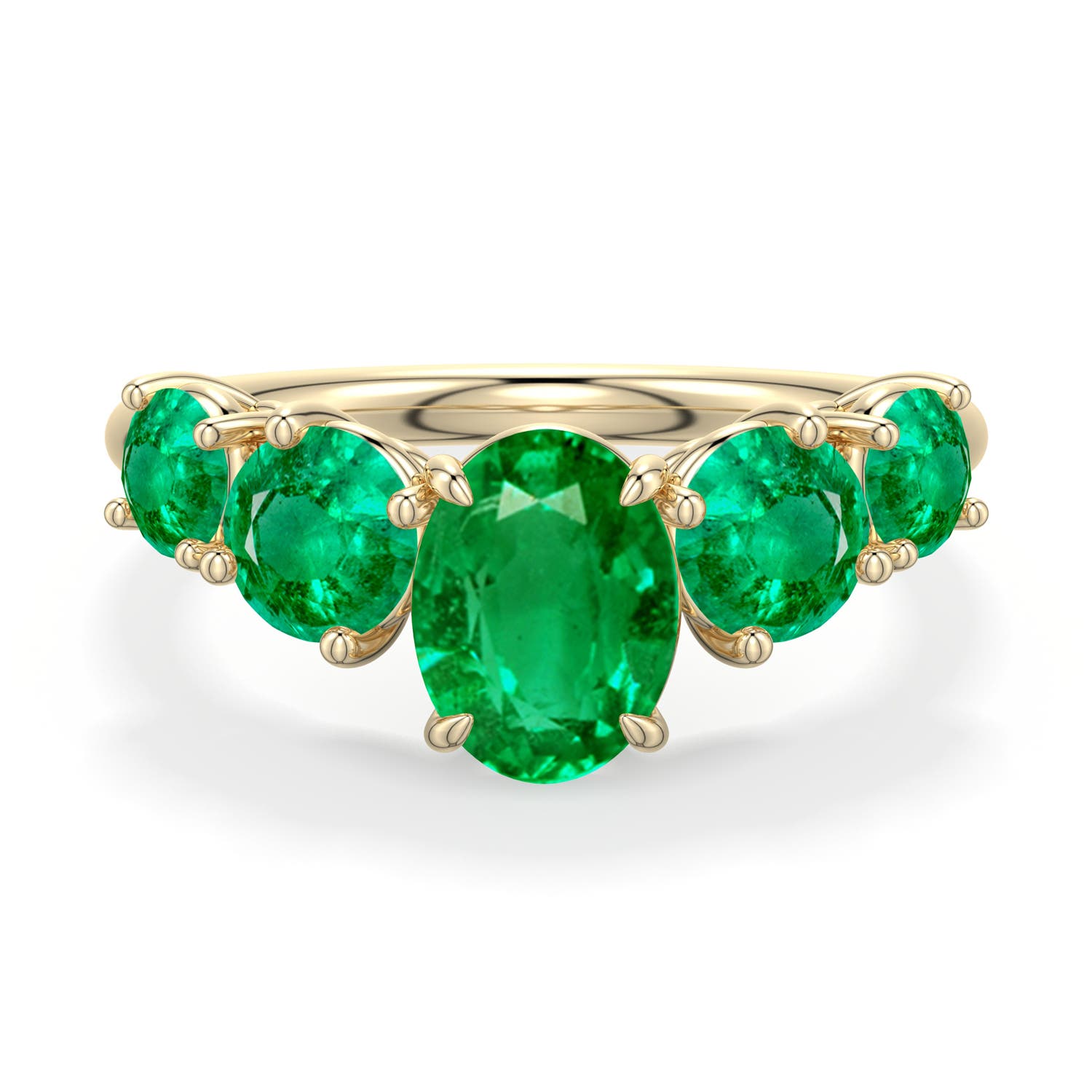 8x6mm AAA Oval Emerald Graduated Side Stone Engagement Ring in Yellow Gold - main