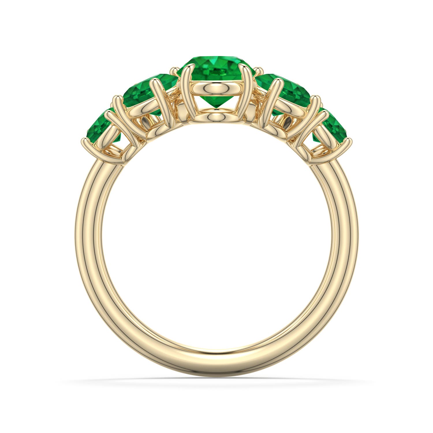 8x6mm AAA Oval Emerald Graduated Side Stone Engagement Ring in Yellow Gold - side 1