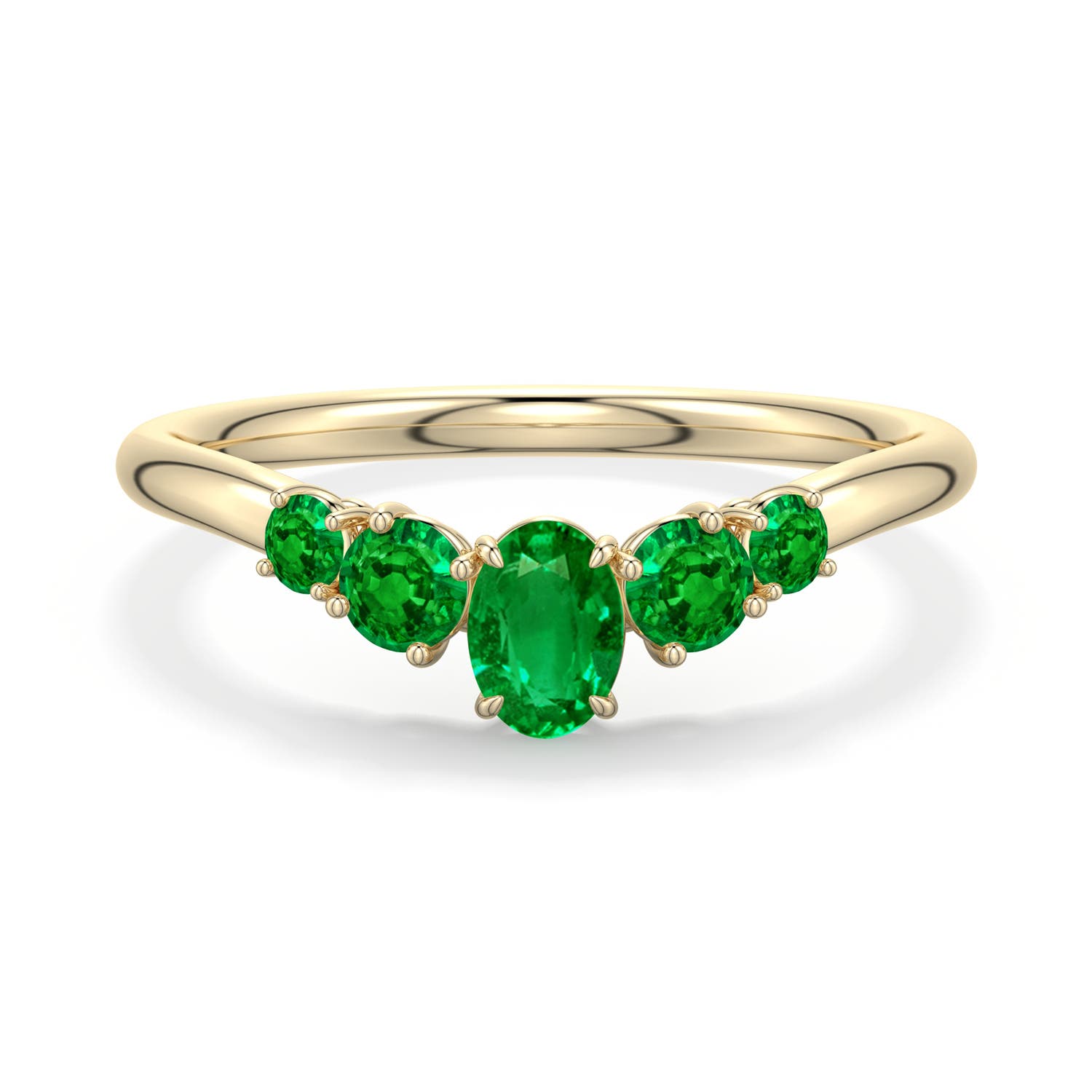 5x4mm AAAA Oval Emerald Graduated Side Stone Engagement Ring in Yellow Gold - main