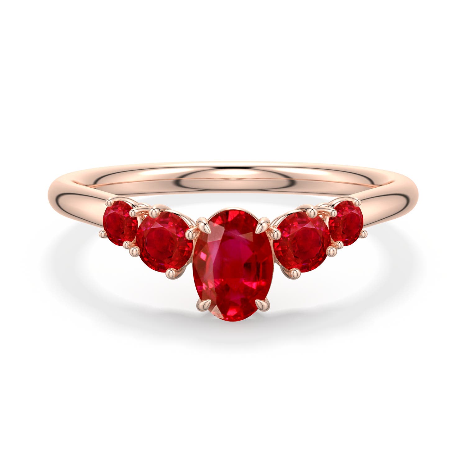 6x4mm AAA Oval Ruby Graduated Side Stone Engagement Ring in Rose Gold - main