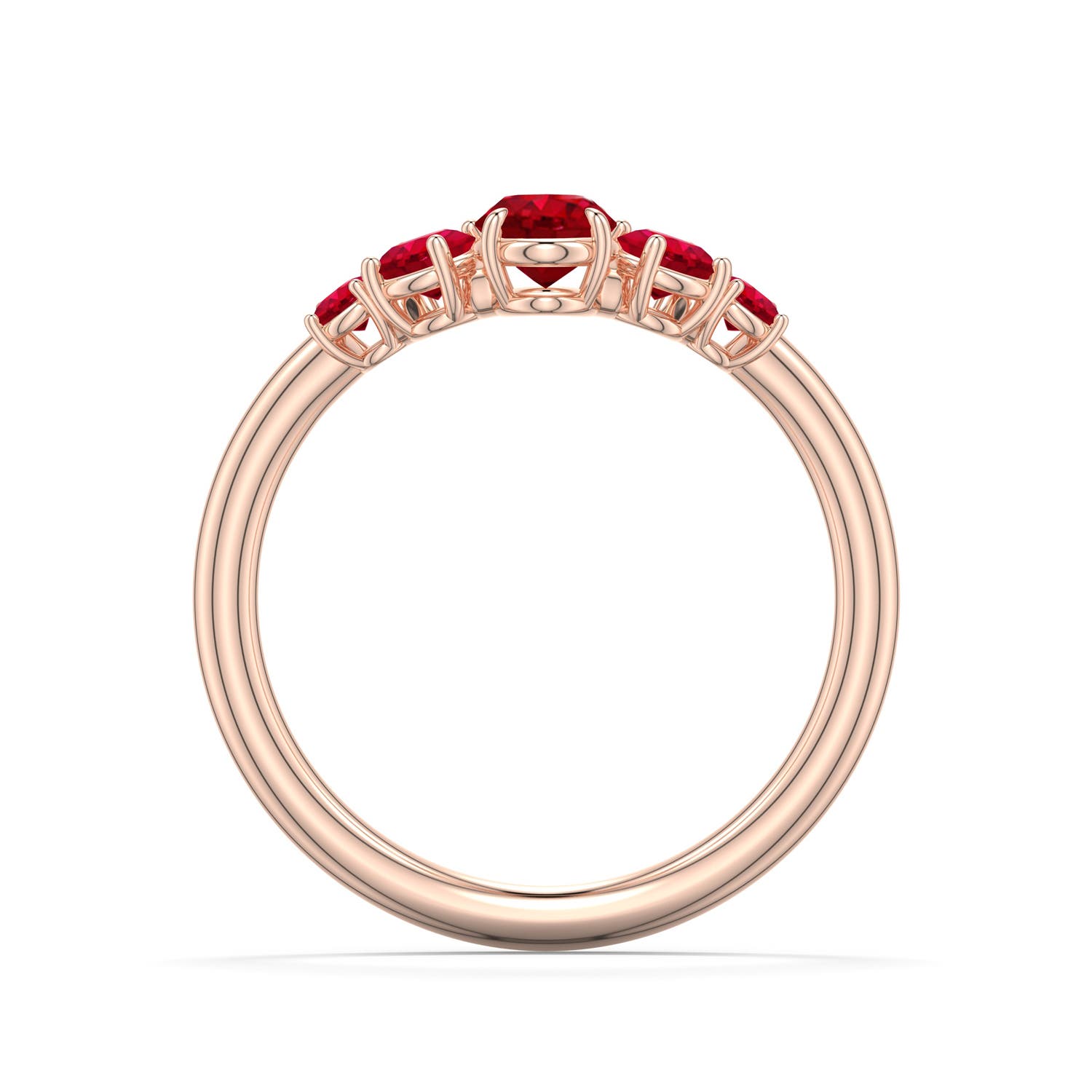 6x4mm AAA Oval Ruby Graduated Side Stone Engagement Ring in Rose Gold - side 1 - side 2