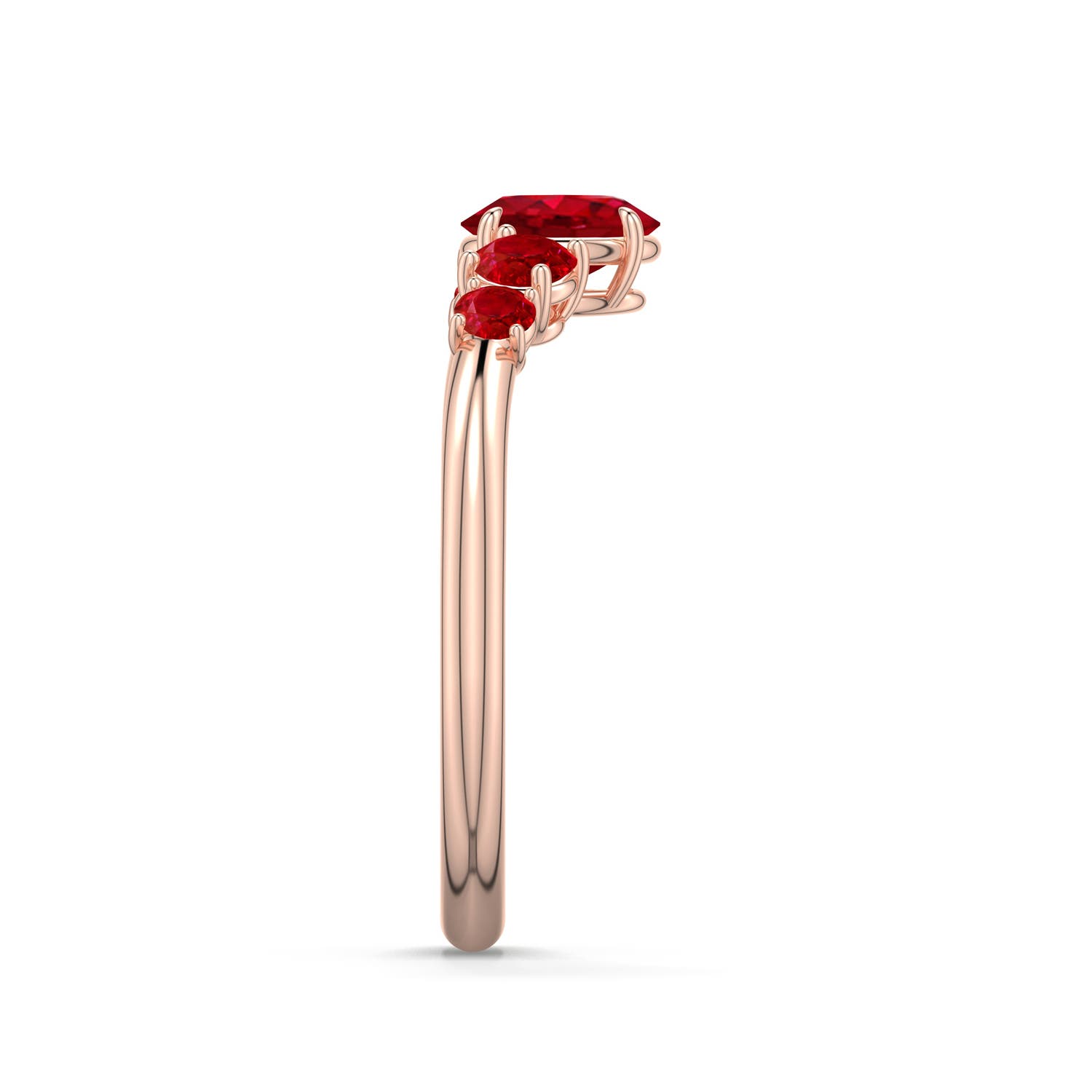 6x4mm AAA Oval Ruby Graduated Side Stone Engagement Ring in Rose Gold - side 2 - side 3