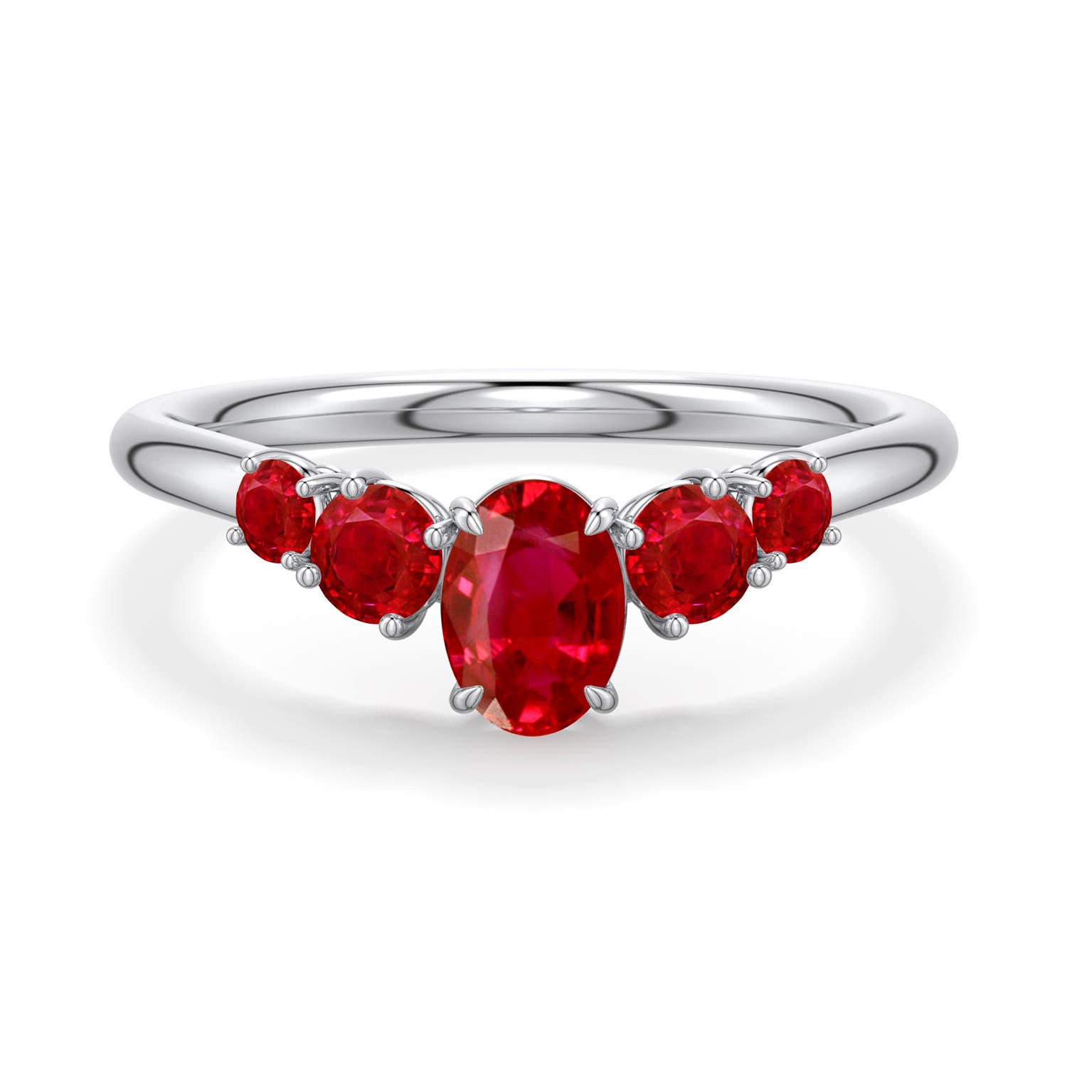 6x4mm AAA Oval Ruby Graduated Side Stone Engagement Ring in White Gold - main
