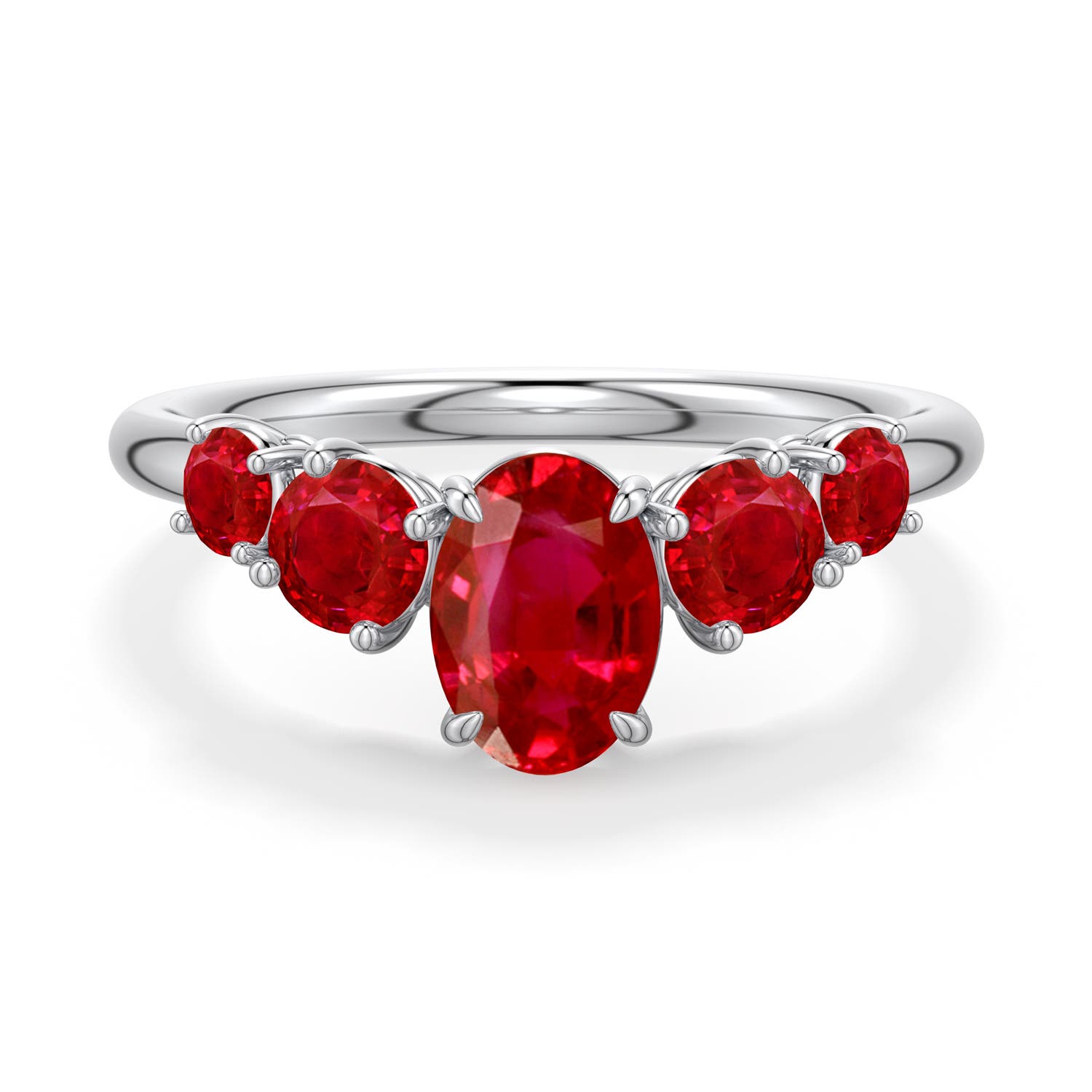7x5mm AAA Oval Ruby Graduated Side Stone Engagement Ring in White Gold - main