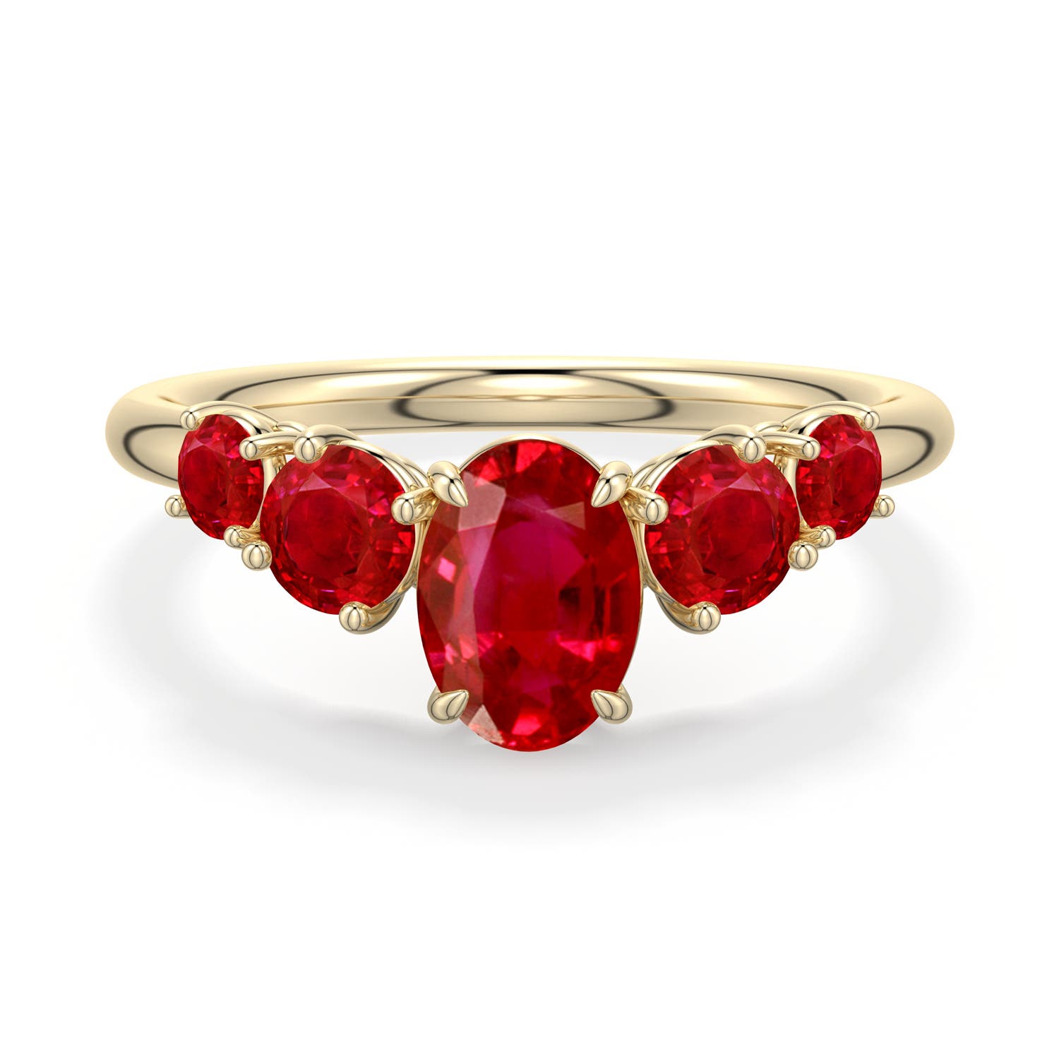 7x5mm AAA Oval Ruby Graduated Side Stone Engagement Ring in Yellow Gold - main