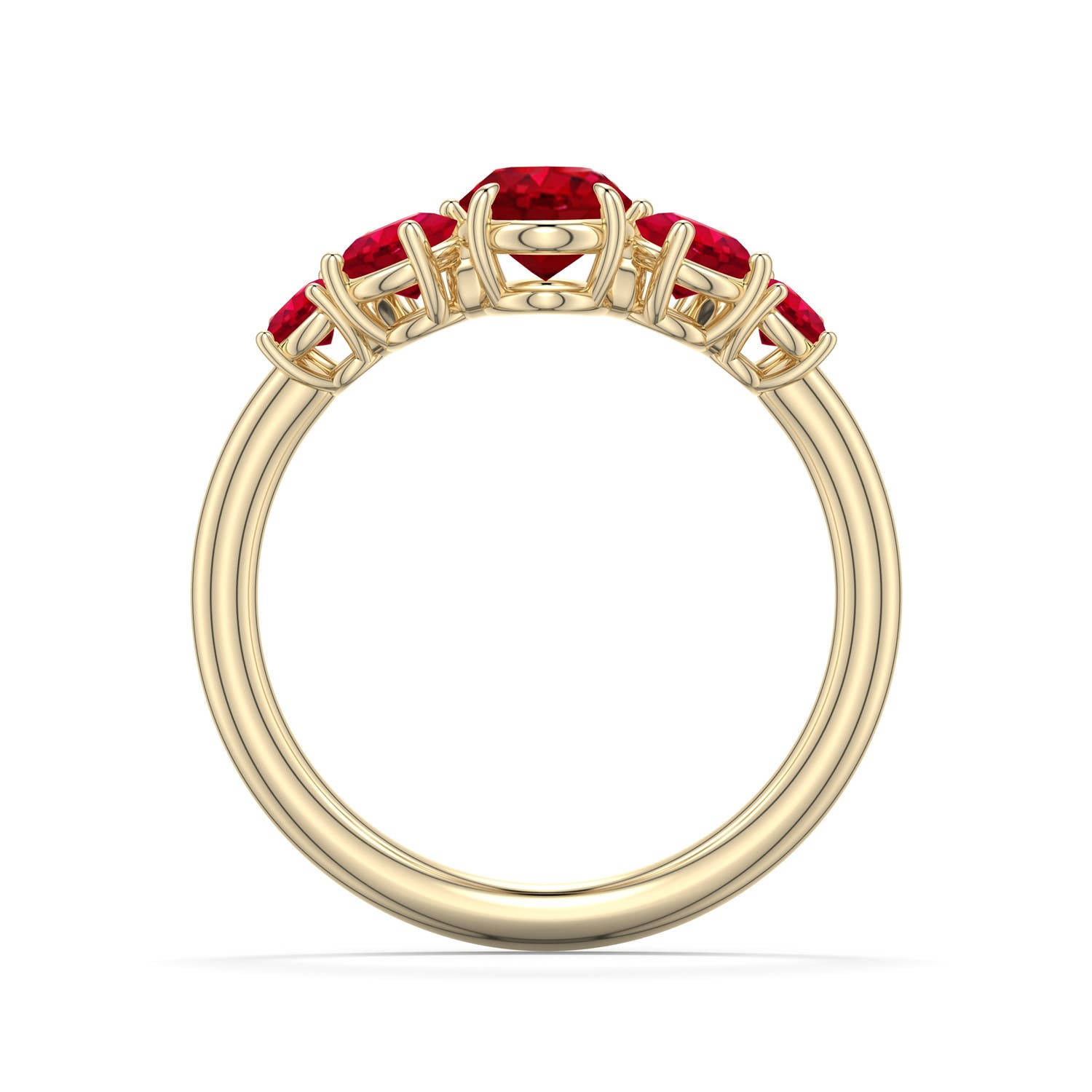 7x5mm AAA Oval Ruby Graduated Side Stone Engagement Ring in Yellow Gold - side 1