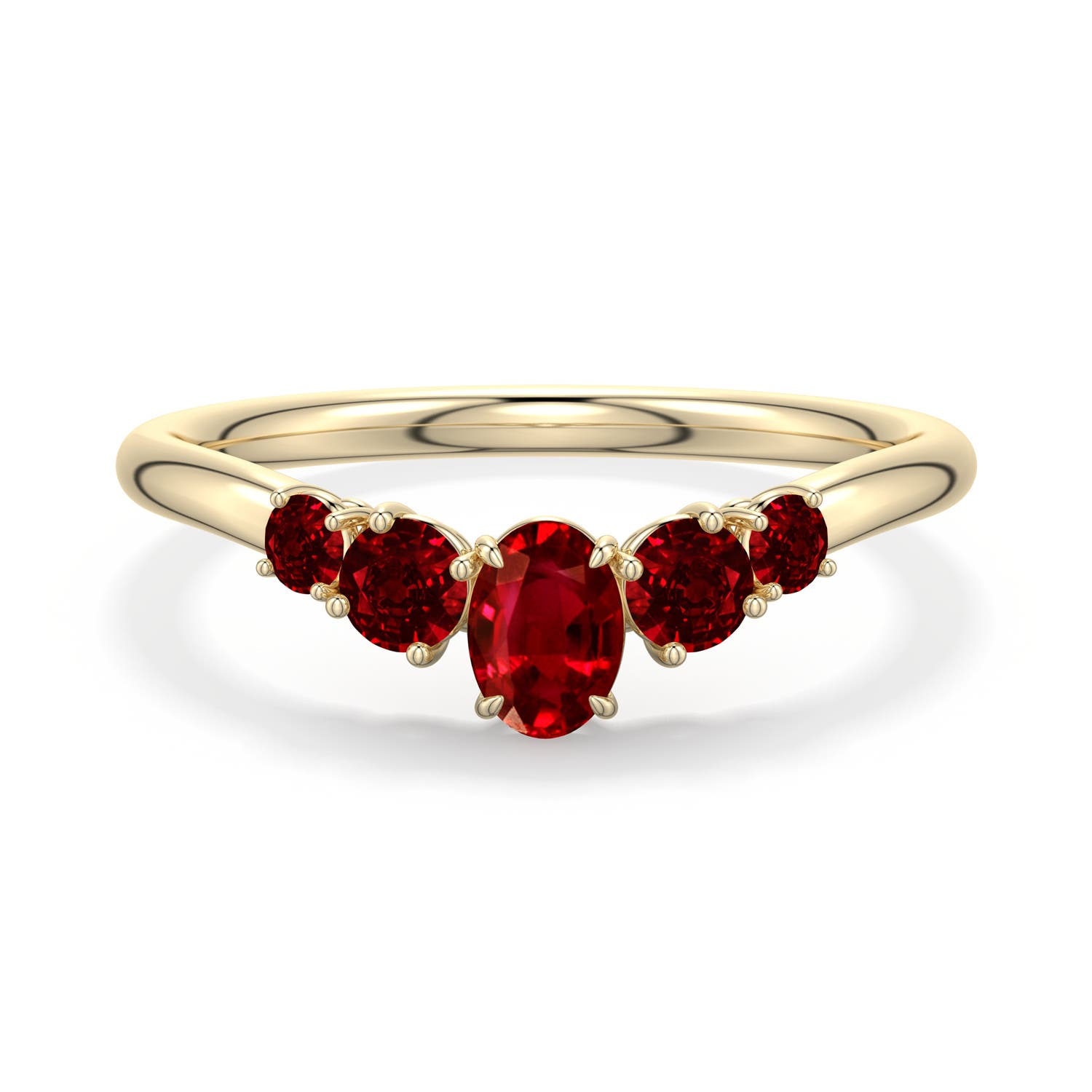 5x4mm AAAA Oval Ruby Graduated Side Stone Engagement Ring in Yellow Gold - main