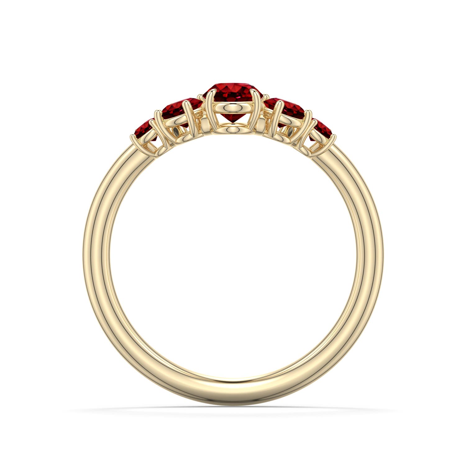 6x4mm AAAA Oval Ruby Graduated Side Stone Engagement Ring in Yellow Gold - side 1