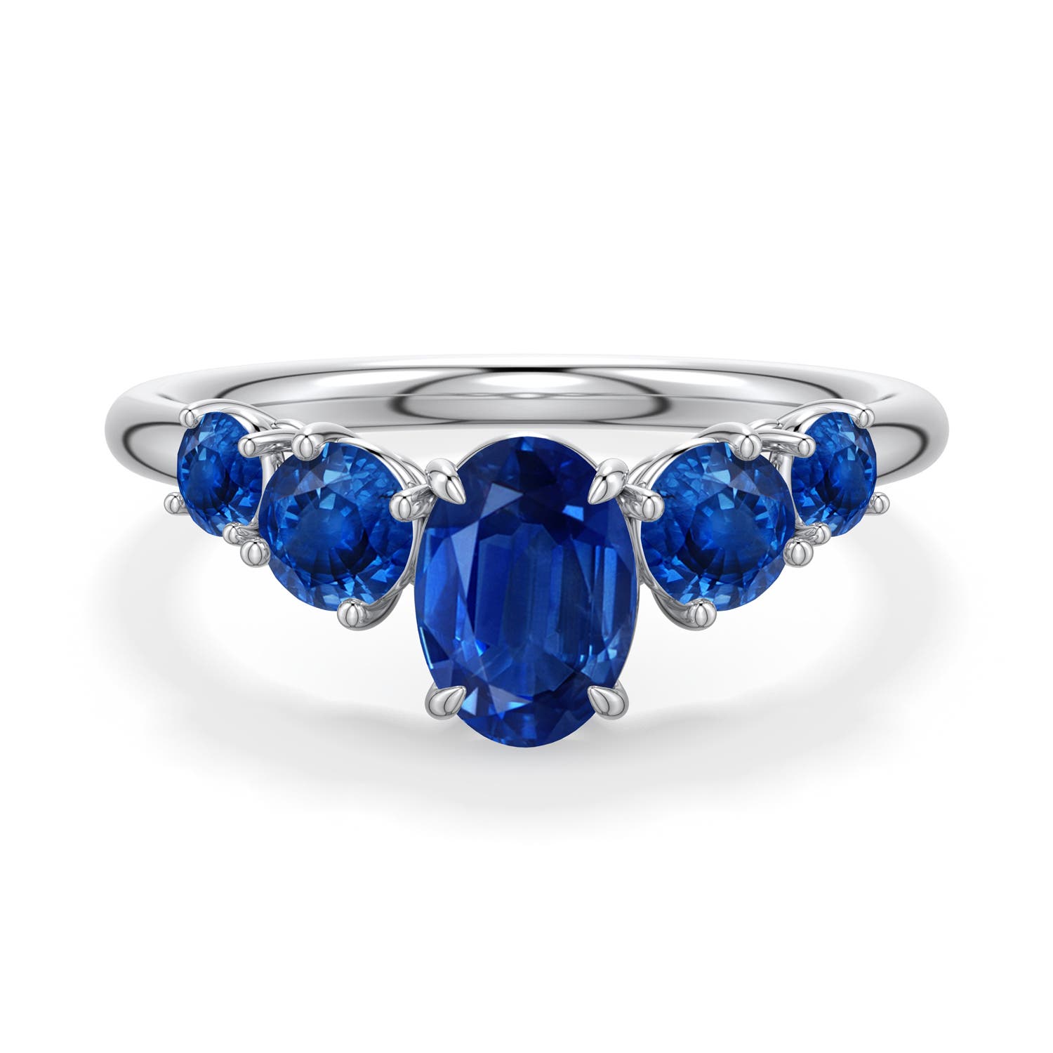 7x5mm AAA Oval Blue Sapphire Graduated Side Stone Engagement Ring in 950 Platinum - main