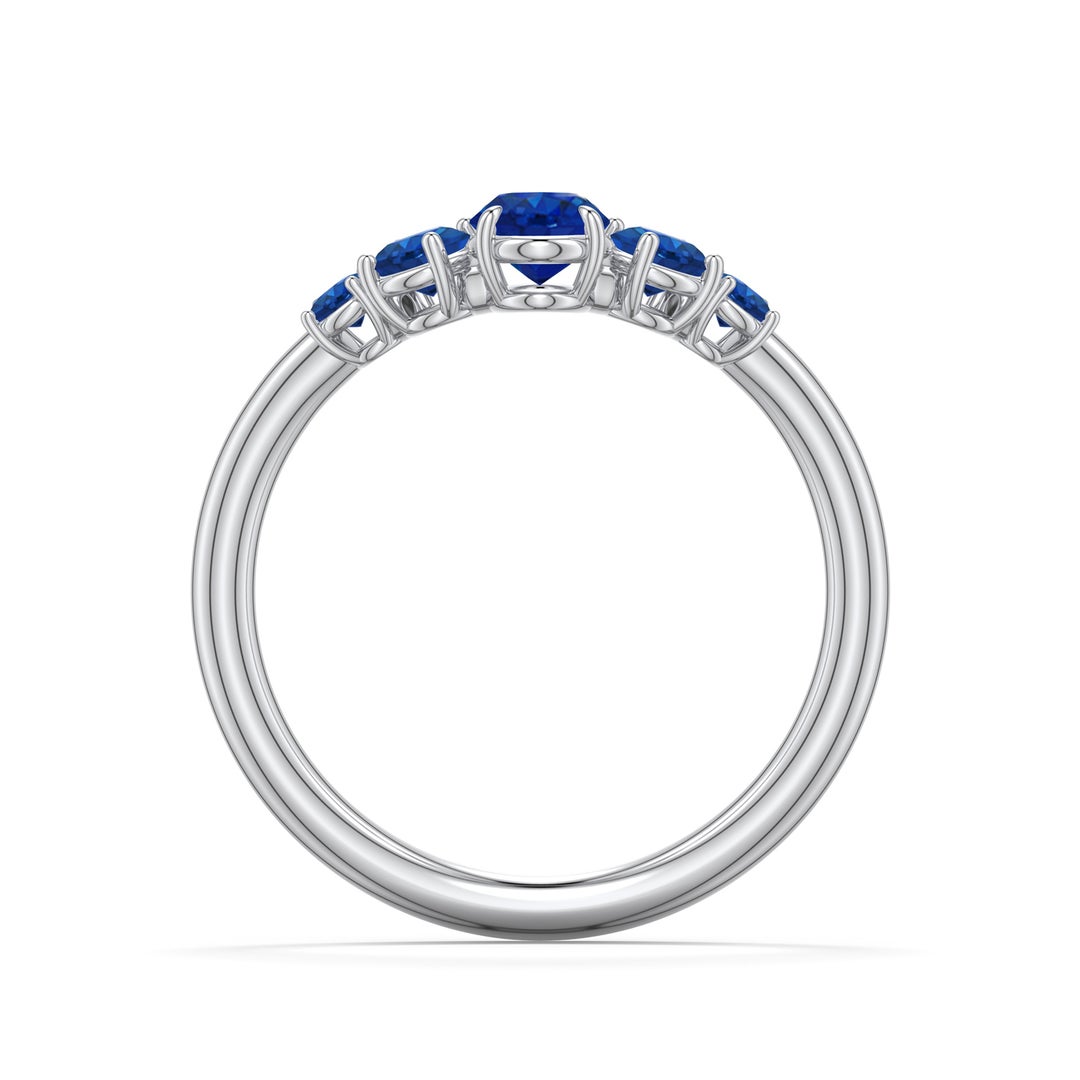 6x4mm AAA Oval Blue Sapphire Graduated Side Stone Engagement Ring in White Gold - side 1 - side 2