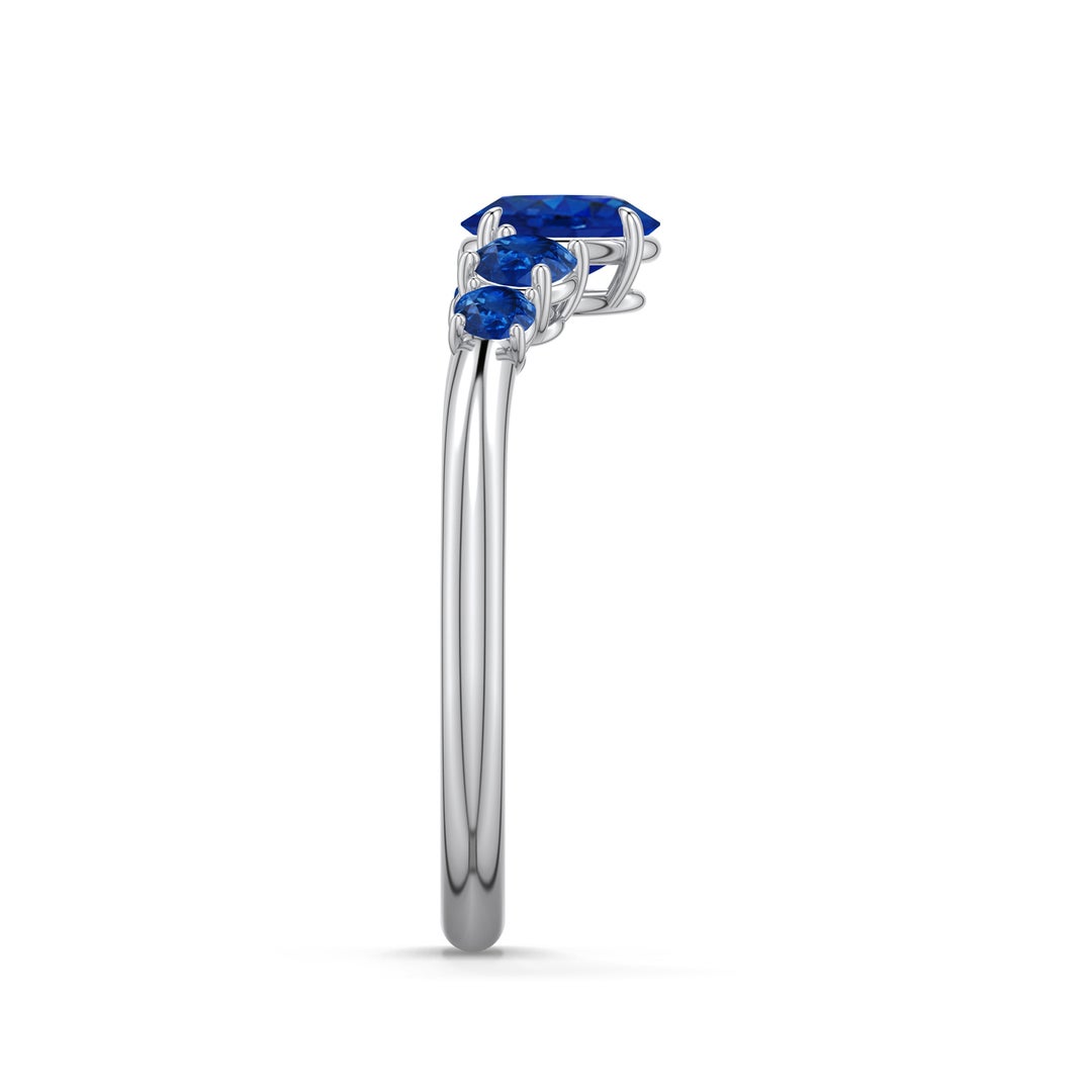 6x4mm AAA Oval Blue Sapphire Graduated Side Stone Engagement Ring in White Gold - side 2 - side 3