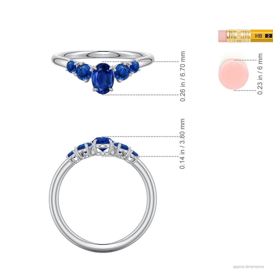 6x4mm AAA Oval Blue Sapphire Graduated Side Stone Engagement Ring in White Gold - ruler - ruler