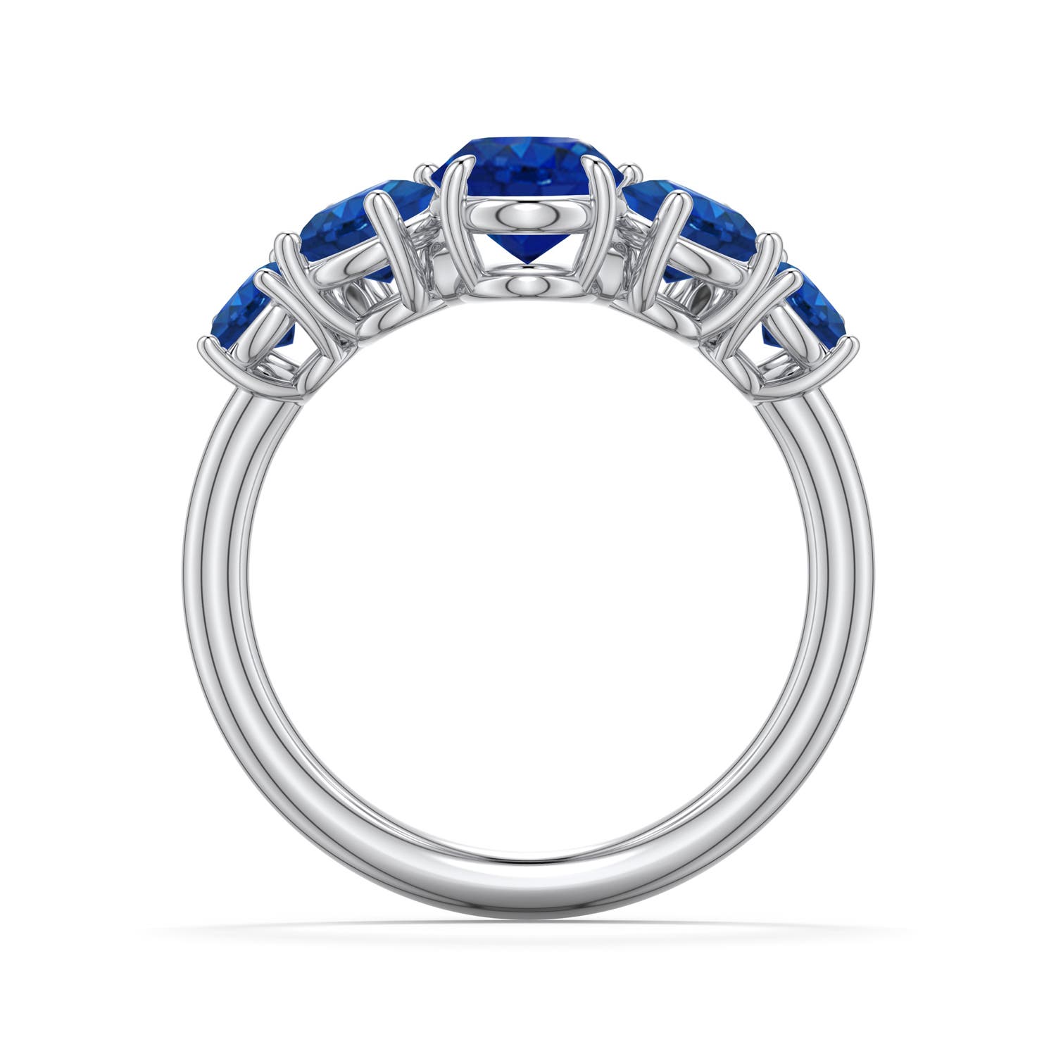 8x6mm AAA Oval Blue Sapphire Graduated Side Stone Engagement Ring in White Gold - side 1