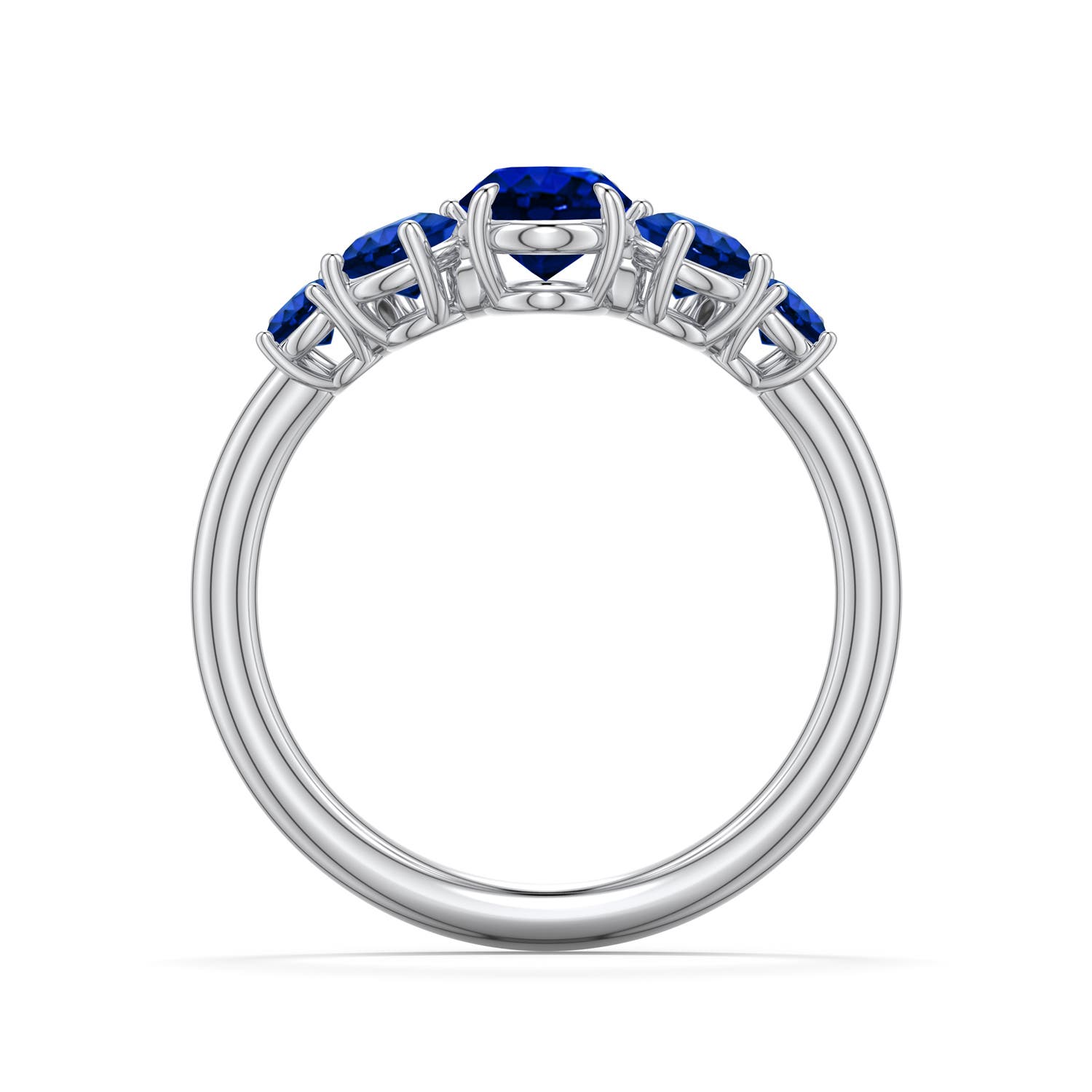 7x5mm AAAA Oval Blue Sapphire Graduated Side Stone Engagement Ring in White Gold - side 1
