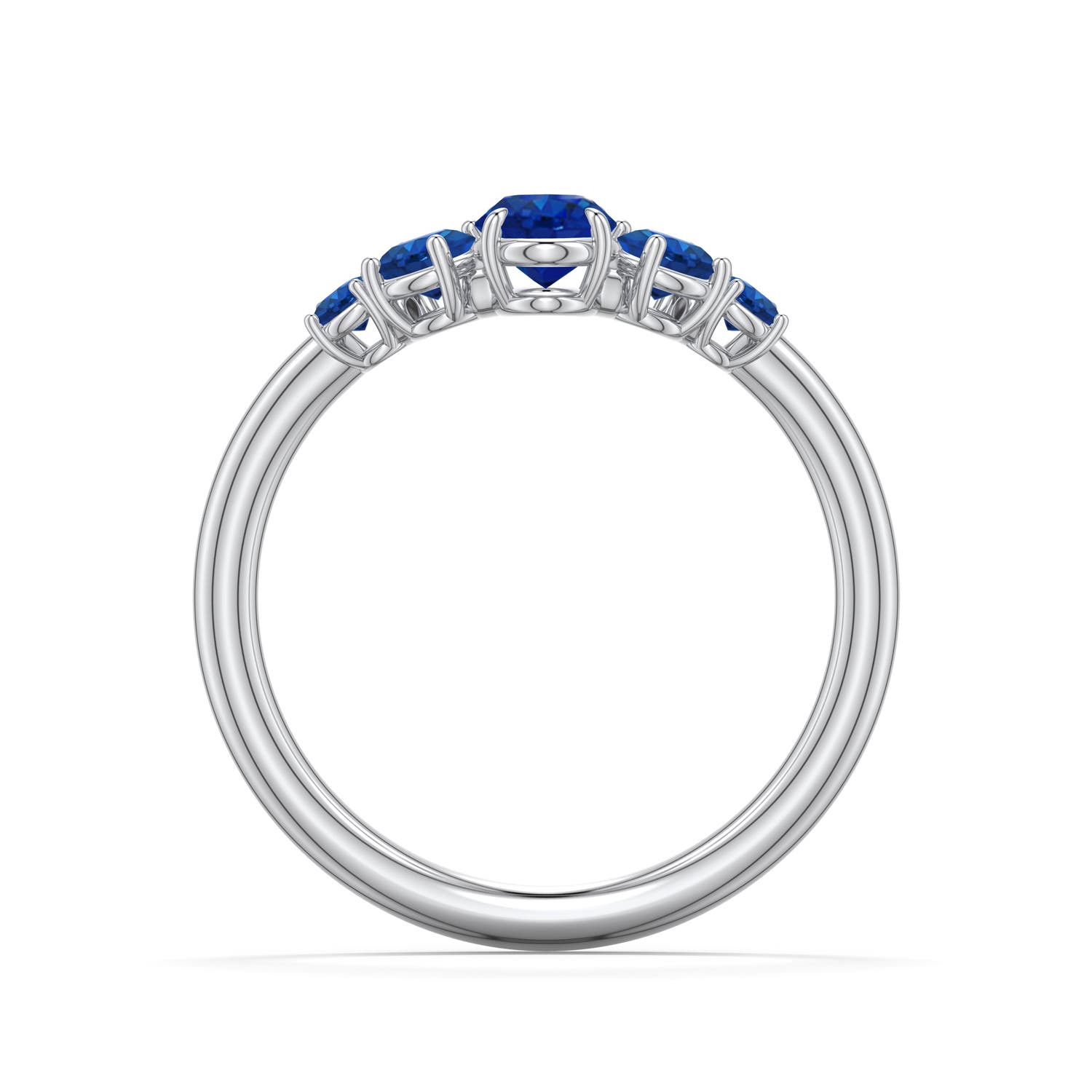 6x4mm AAA Oval Blue Sapphire Graduated Side Stone Engagement Ring in 18K White Gold - side 1