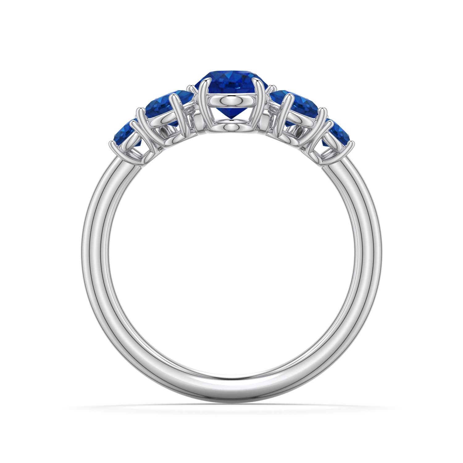 7x5mm AAA Oval Blue Sapphire Graduated Side Stone Engagement Ring in 18K White Gold - side 1