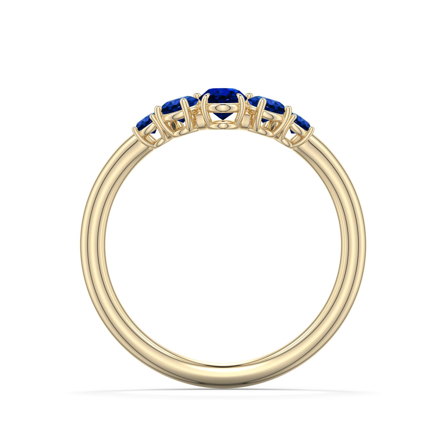 5x4mm AAAA Oval Blue Sapphire Graduated Side Stone Engagement Ring in Yellow Gold - side 1