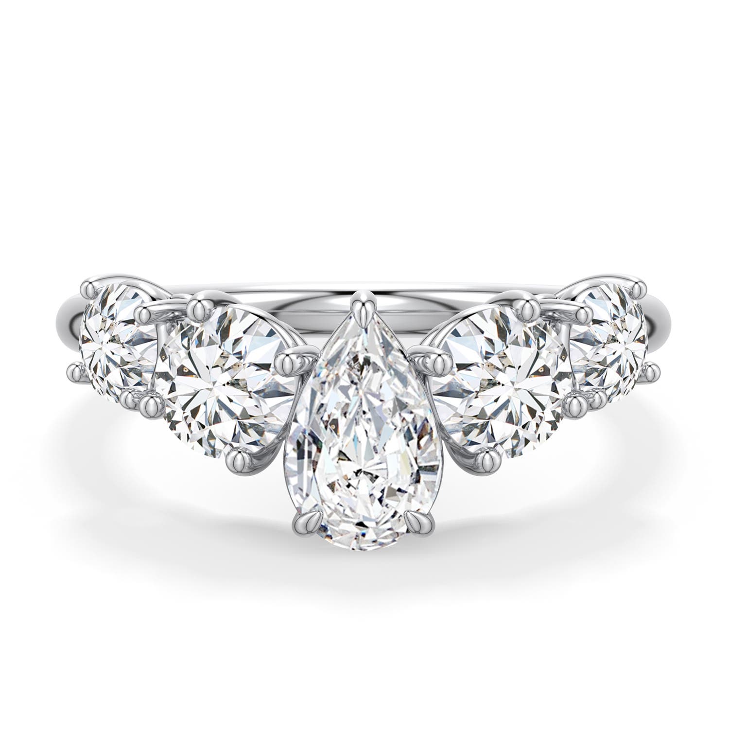 8x5mm HSI2 Pear Diamond Graduated Side Stone Engagement Ring in 18K White Gold - main