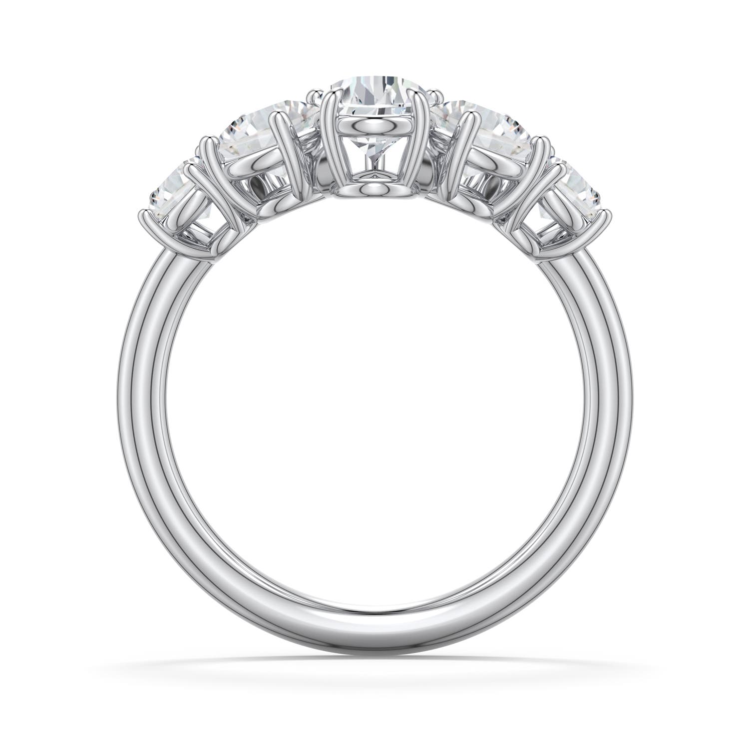 8x5mm HSI2 Pear Diamond Graduated Side Stone Engagement Ring in 18K White Gold - side 1