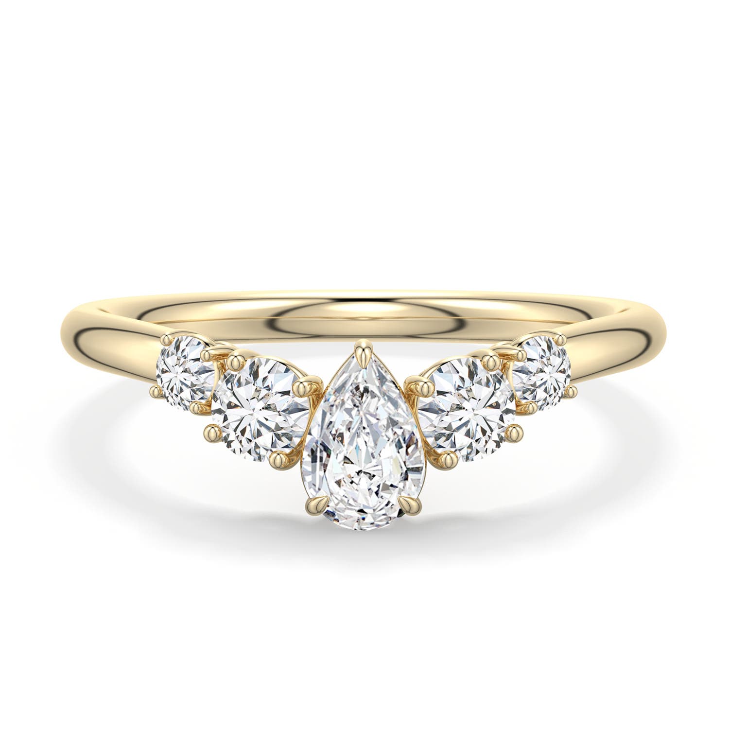 6x4mm HSI2 Pear Diamond Graduated Side Stone Engagement Ring in Yellow Gold - main