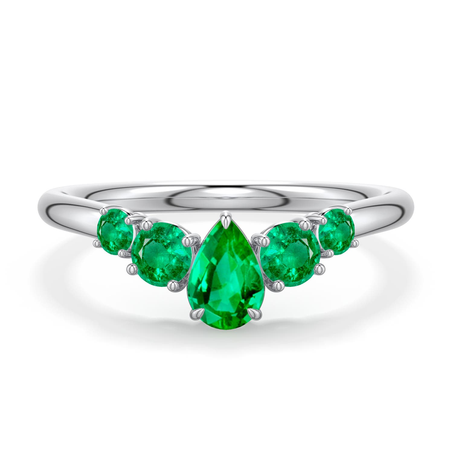 6x4mm AAA Pear Emerald Graduated Side Stone Engagement Ring in 950 Platinum - main