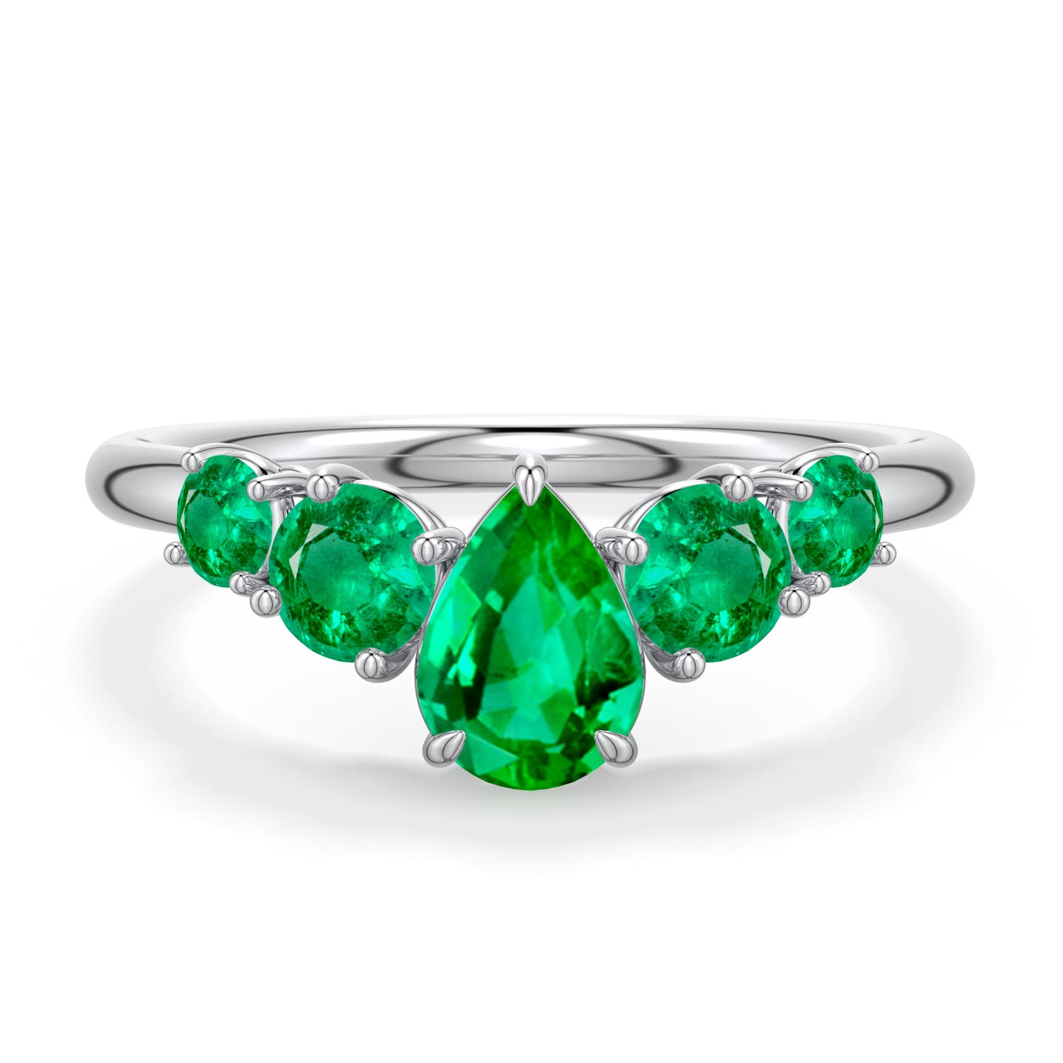 7x5mm AAA Pear Emerald Graduated Side Stone Engagement Ring in White Gold - main