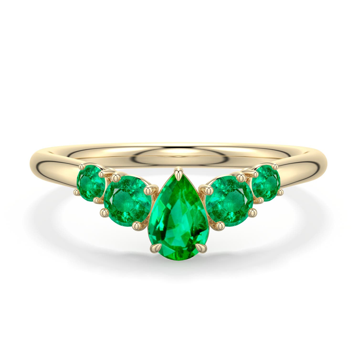 6x4mm AAA Pear Emerald Graduated Side Stone Engagement Ring in Yellow Gold - main
