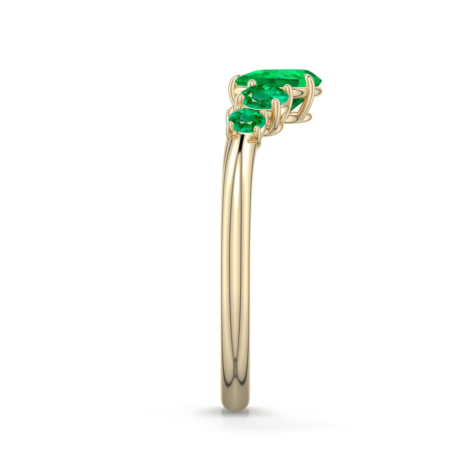 6x4mm AAA Pear Emerald Graduated Side Stone Engagement Ring in Yellow Gold - side 2 - side 3
