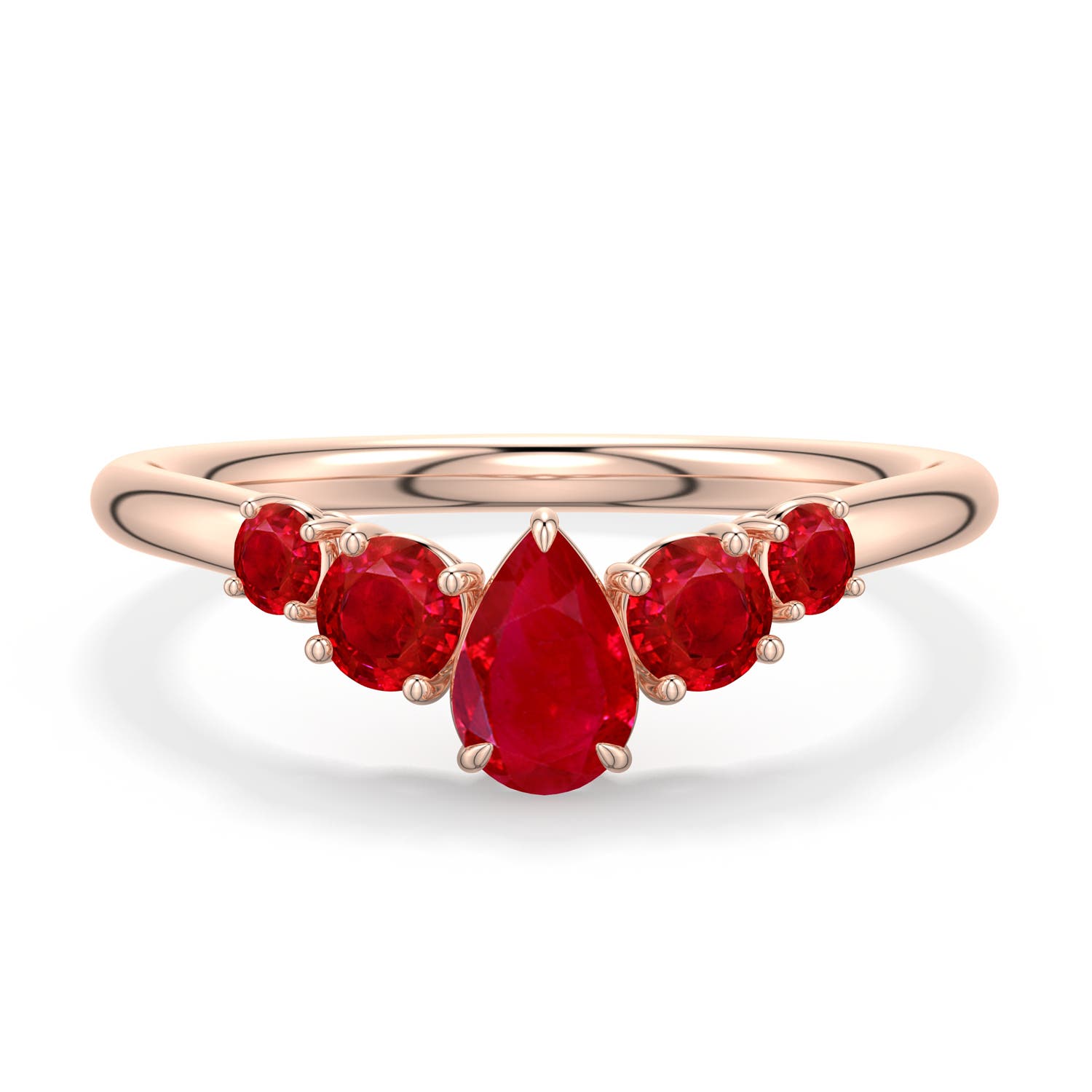 Side Part Ruby Pear Ruby Graduated Side Stone Engagement Ring