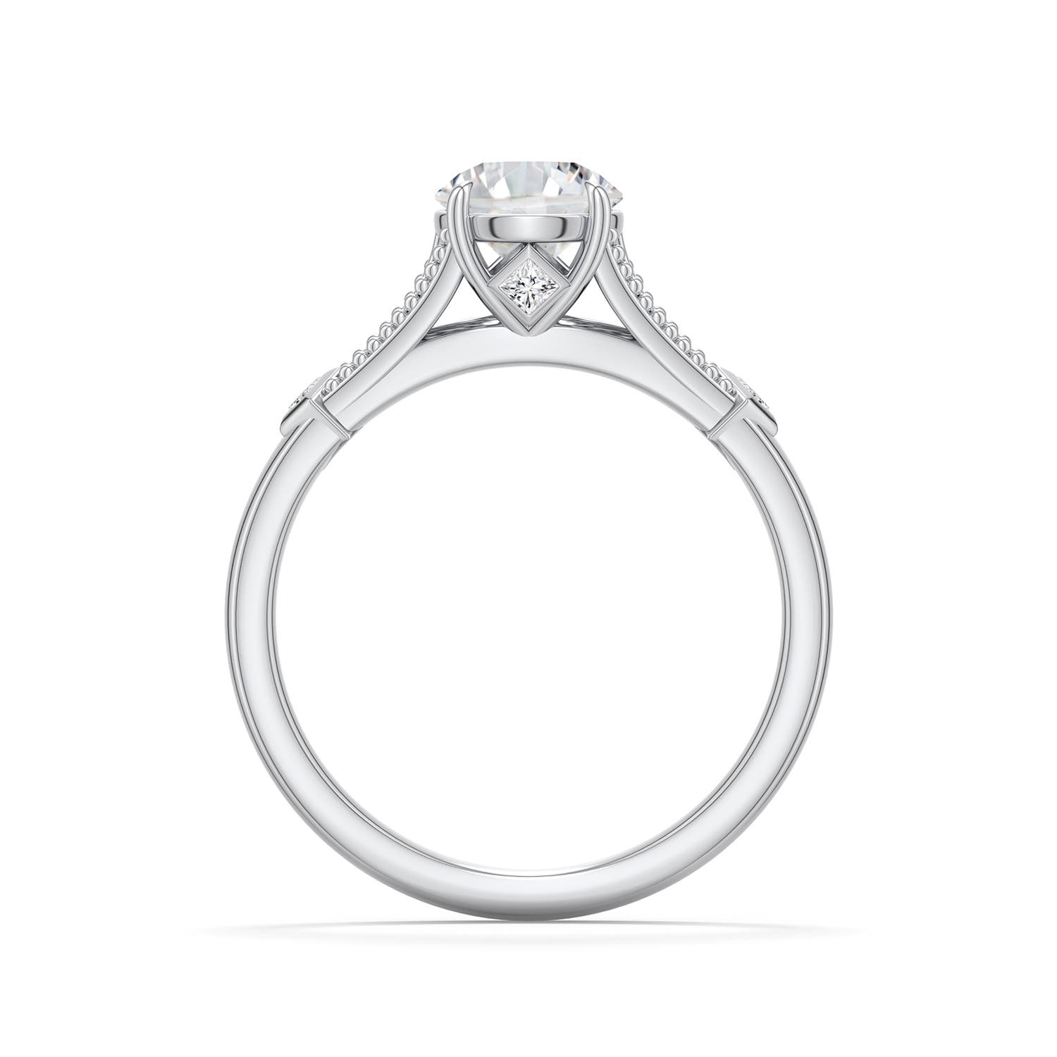 6.4mm HSI2 Round Diamond Cathedral Engagement Ring with Accents in White Gold - side 1