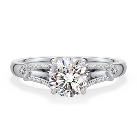 6.4mm IJI1I2 Round Diamond Cathedral Engagement Ring with Accents in 18K White Gold - main