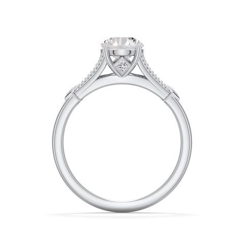 6.4mm IJI1I2 Round Diamond Cathedral Engagement Ring with Accents in 18K White Gold - side 1