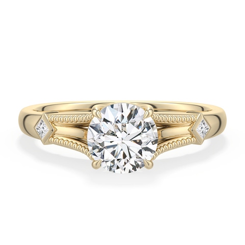 6.4mm HSI2 Round Diamond Cathedral Engagement Ring with Accents in 18K Yellow Gold - main
