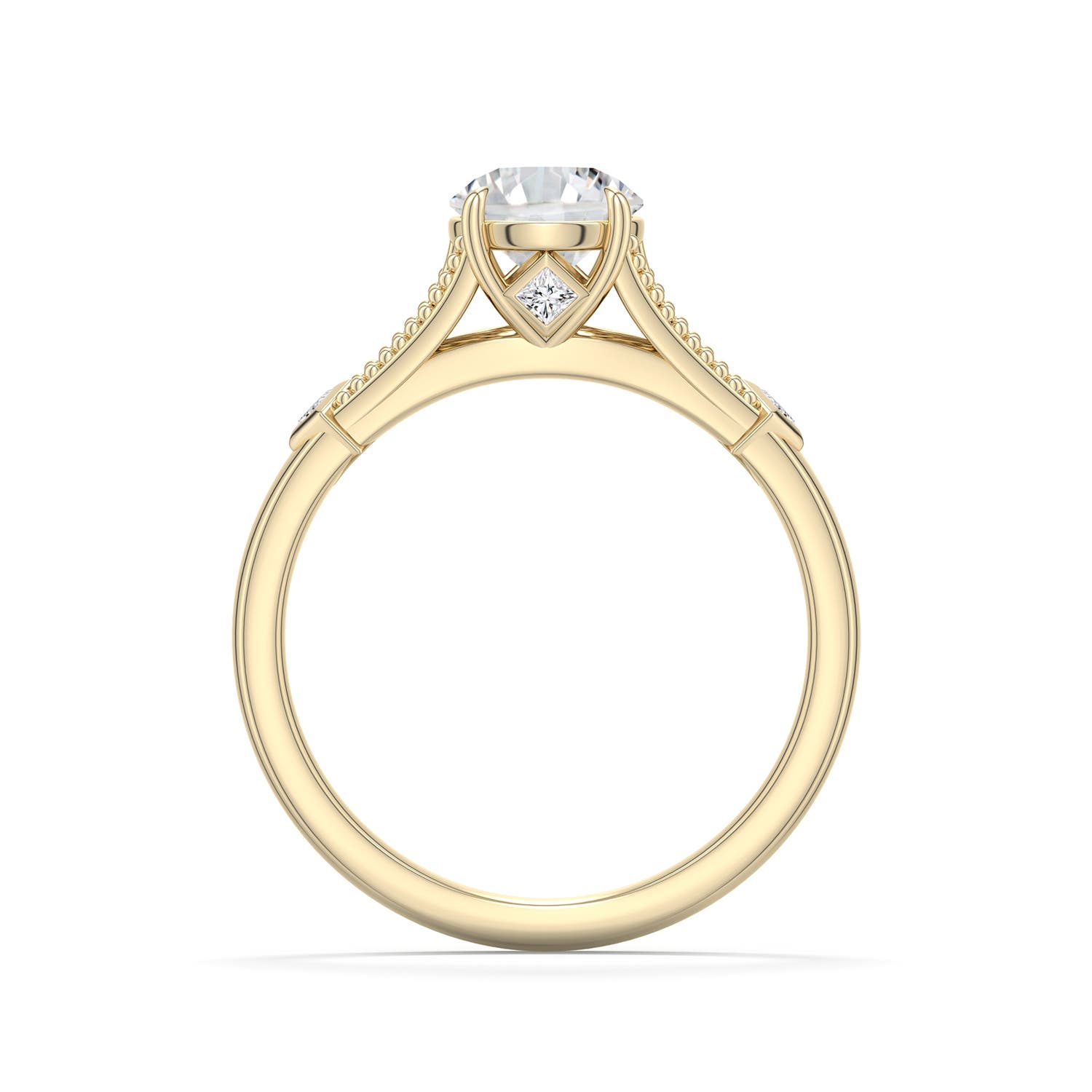 6.4mm HSI2 Round Diamond Cathedral Engagement Ring with Accents in 18K Yellow Gold - side 1
