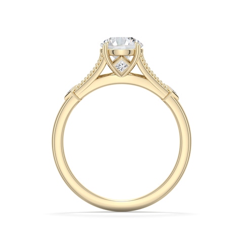 6.4mm HSI2 Round Diamond Cathedral Engagement Ring with Accents in 18K Yellow Gold - side 1